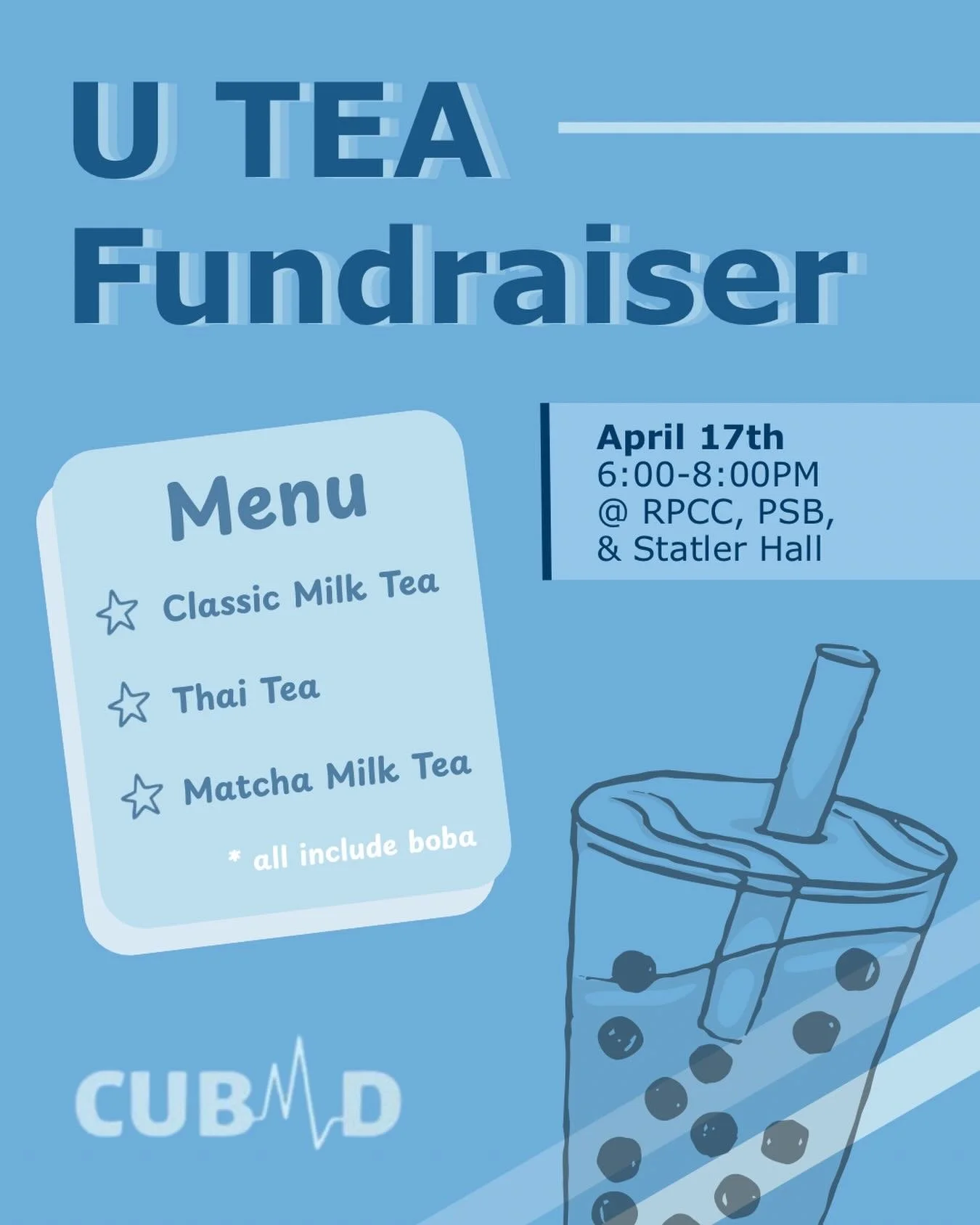 CUBMD will be selling boba this Friday from 6-8pm! Come support us 🤩🙌