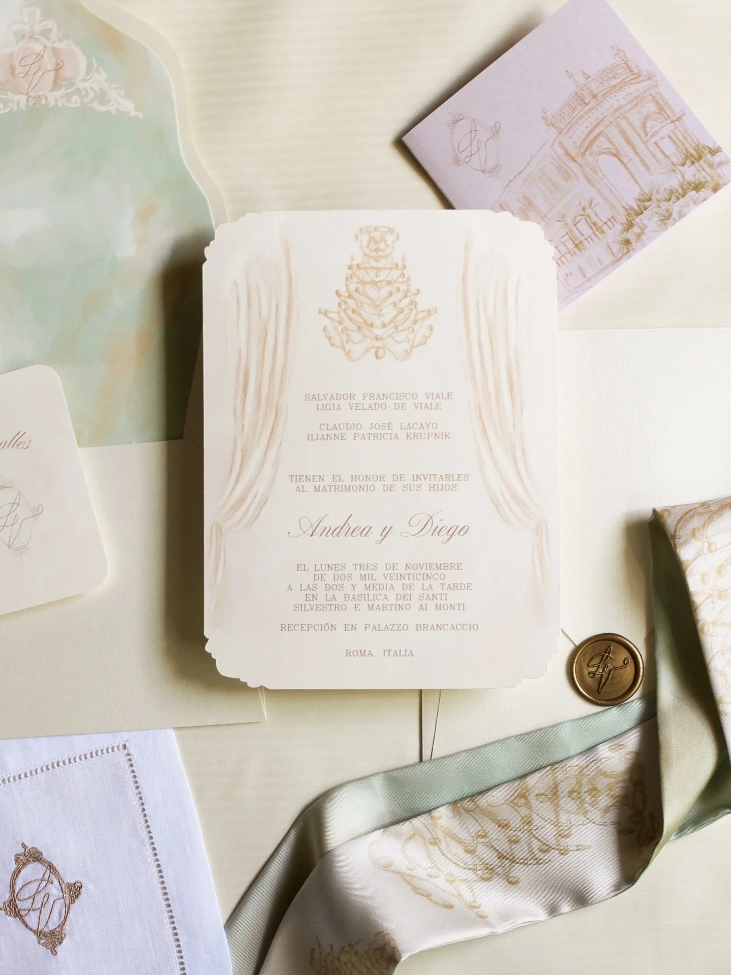 Ci vediamo a Roma! &hearts;️ today&rsquo;s Wedding Wednesday takes us to Italy for @aviale97&rsquo;s love story💌. We had the honor of designing Andrea&rsquo;s branding, stationery, custom gifts &amp; website👩🏻&zwj;🎨. Inspired by the Rococo era, w