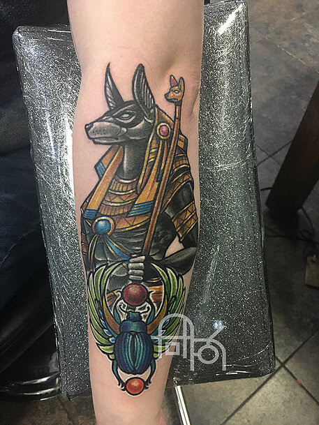 Anubis Scarab Egyptian Theme Tattoo
