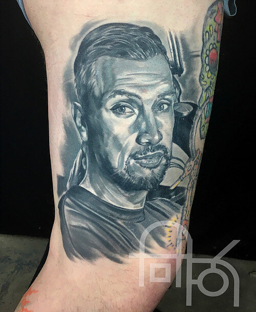Black & Gray Male Portrait Tattoo