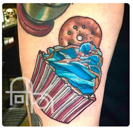 Blue Frosted Cupcake & Cookie Tattoo