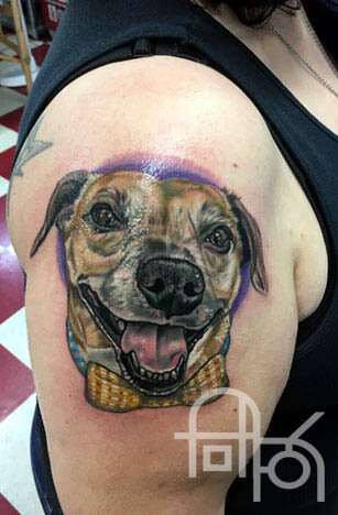 Smiling Dog Portrait Tattoo