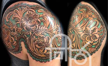 Tooled Leather Floral Tattoo