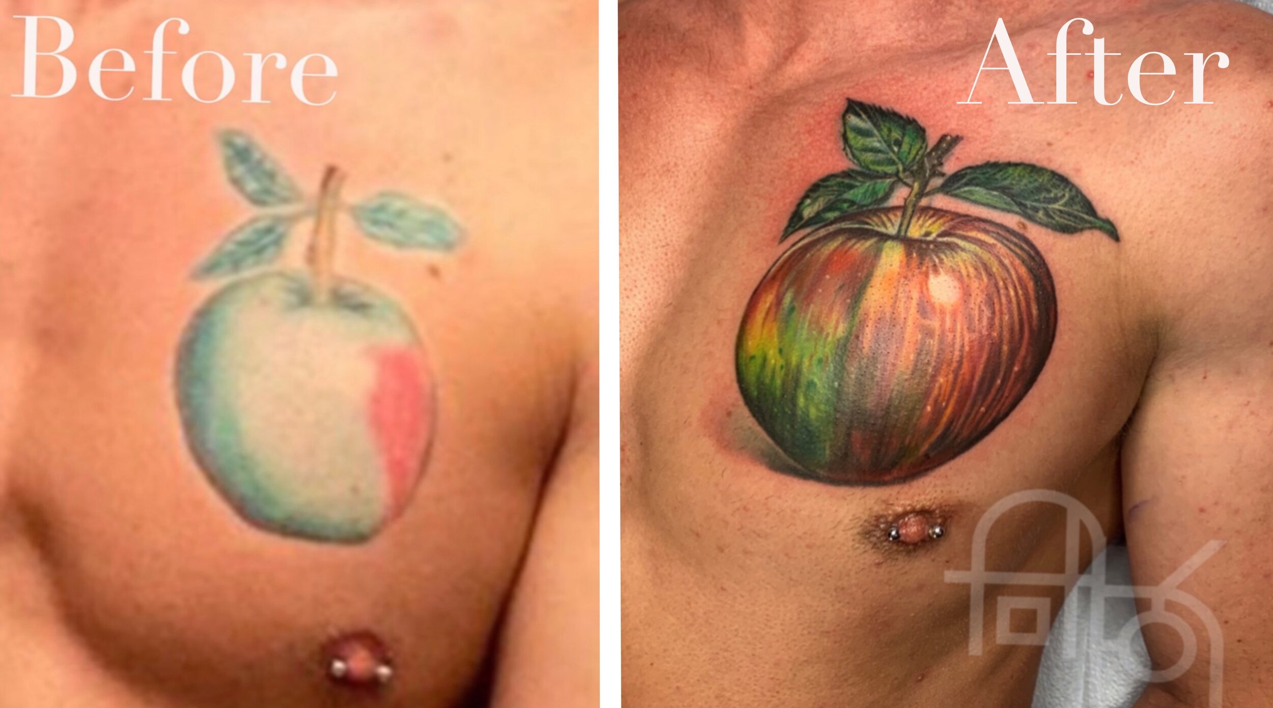 Illustrated Apple Cover-Up Tattoo