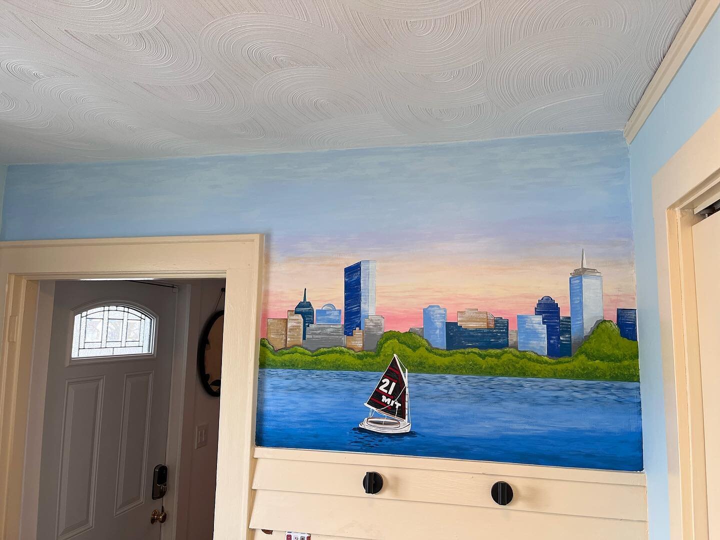 Home office mural for @j0hnbr0dy 🏙 
.
.
.
#boston #bostonskyline #painting #mural #bostonmuralist #homeoffice #art #bostonartist #artistsoninstagram #fyp #foryou #explorepage