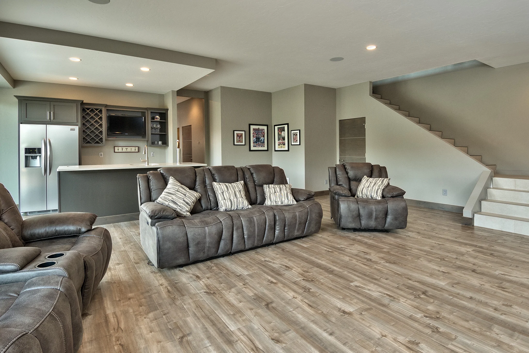 New Construction Home Basement Bar and Living Area