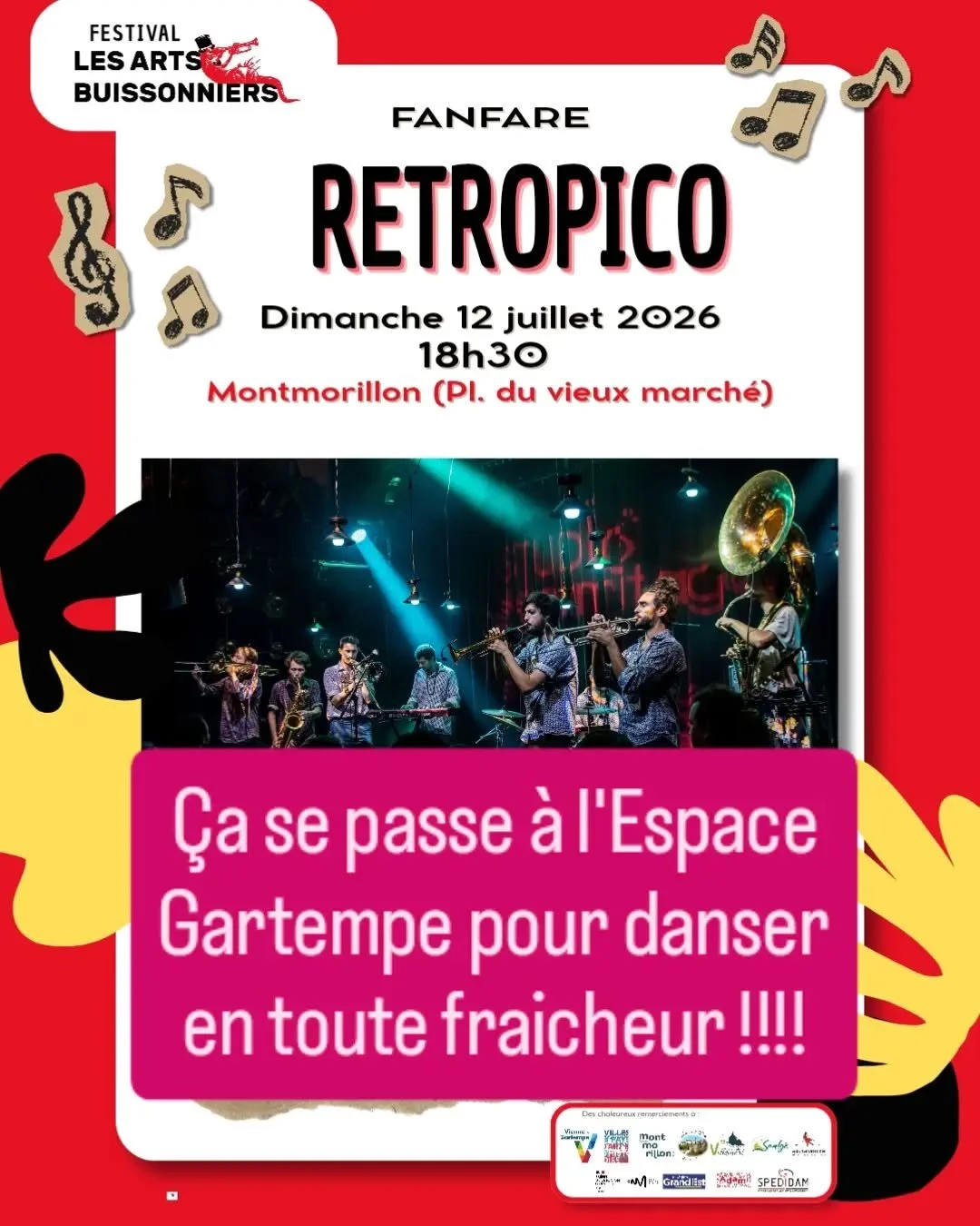 🎺🕺🏽Venez cl&ocirc;turer cette superbe &eacute;dition du festival avec una fanfarre de folie ! ⚠️⚠️ Ce sera a l'Espace Gartempe et non a la Pl. Du vieux march&eacute;. ⚠️⚠️La salle est climatis&eacute;e, nous pourrons ainsi danser en toute fraicheu