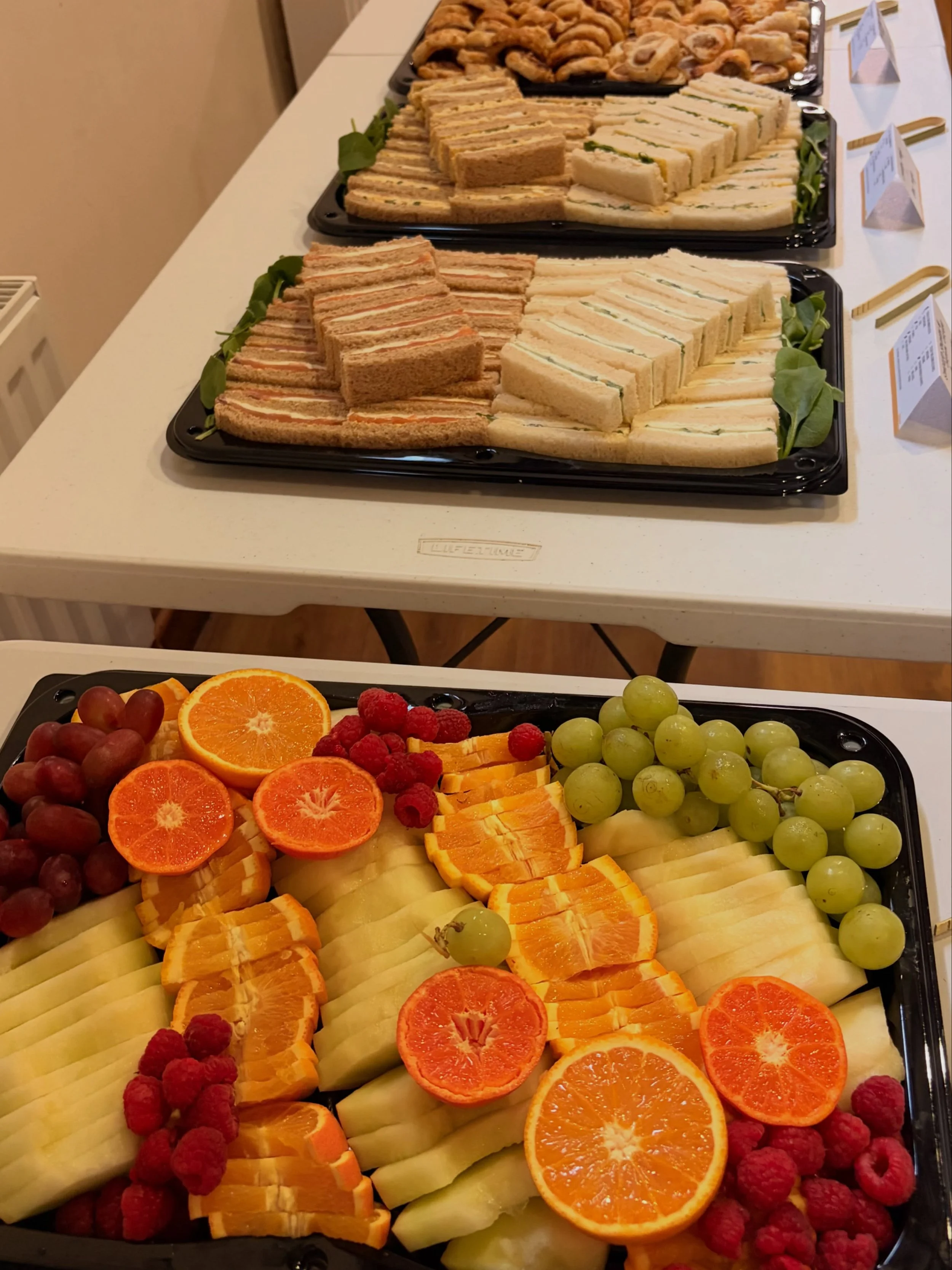 Delighted to cater this birthday party for Brian in our local village hall in Chalton! 

It was afternoon tea inspired and included finger sandwiches, loaded scones, apple and pork sausage rolls, cheese and caramelised onion swirls and chocolate pudd
