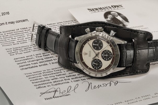 Paul Newman’s Rolex Daytona ref. 6239 with a letter written by his daughter confirming the watch’s provenance / Credit: Phillips