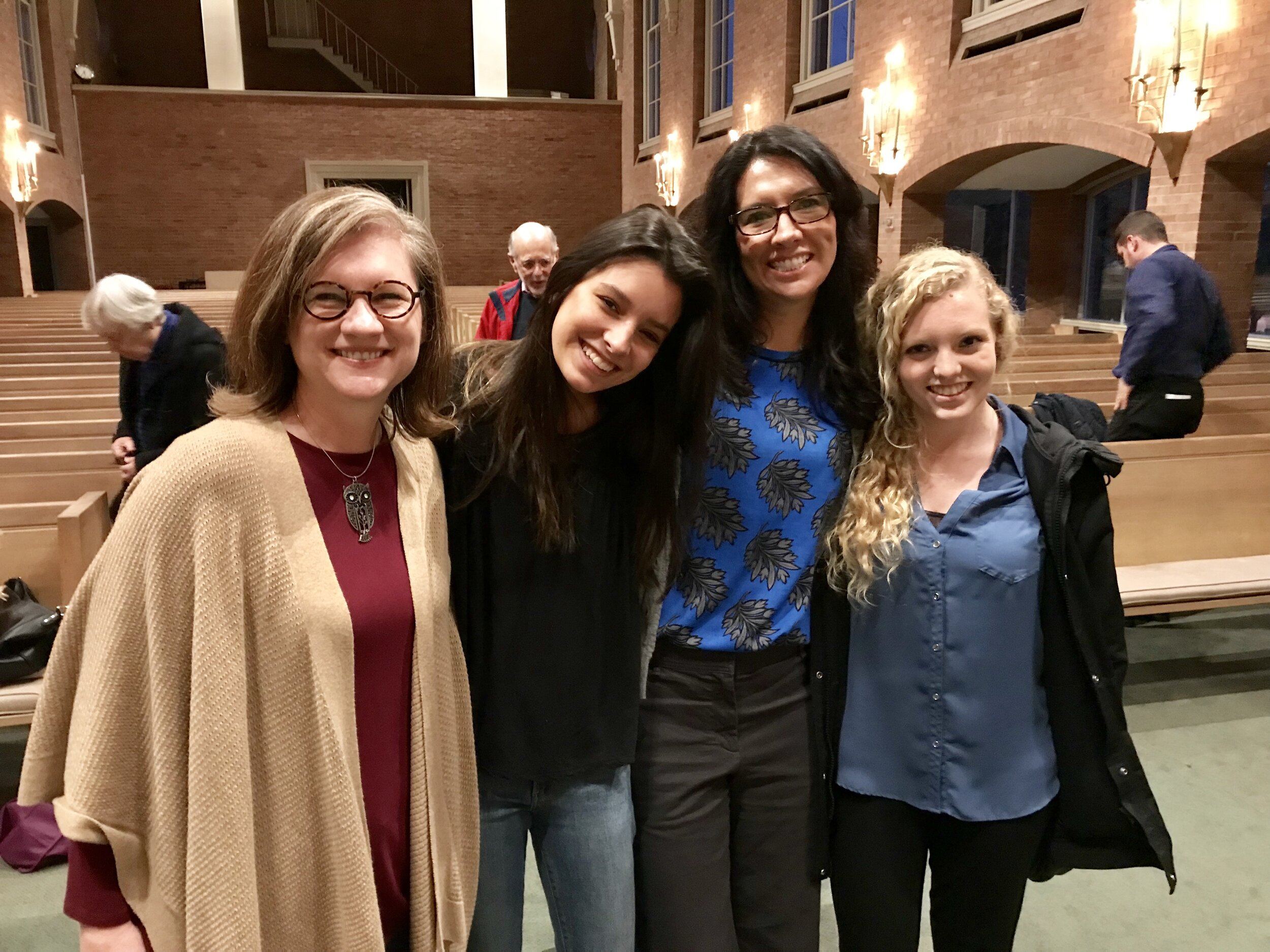  The Russells and Bartons visited All Saints from out of town. Rylee, a high school senior, (second from the left) led worship, and Falon, a theology graduate student (far right) preached her first sermon in a church. 