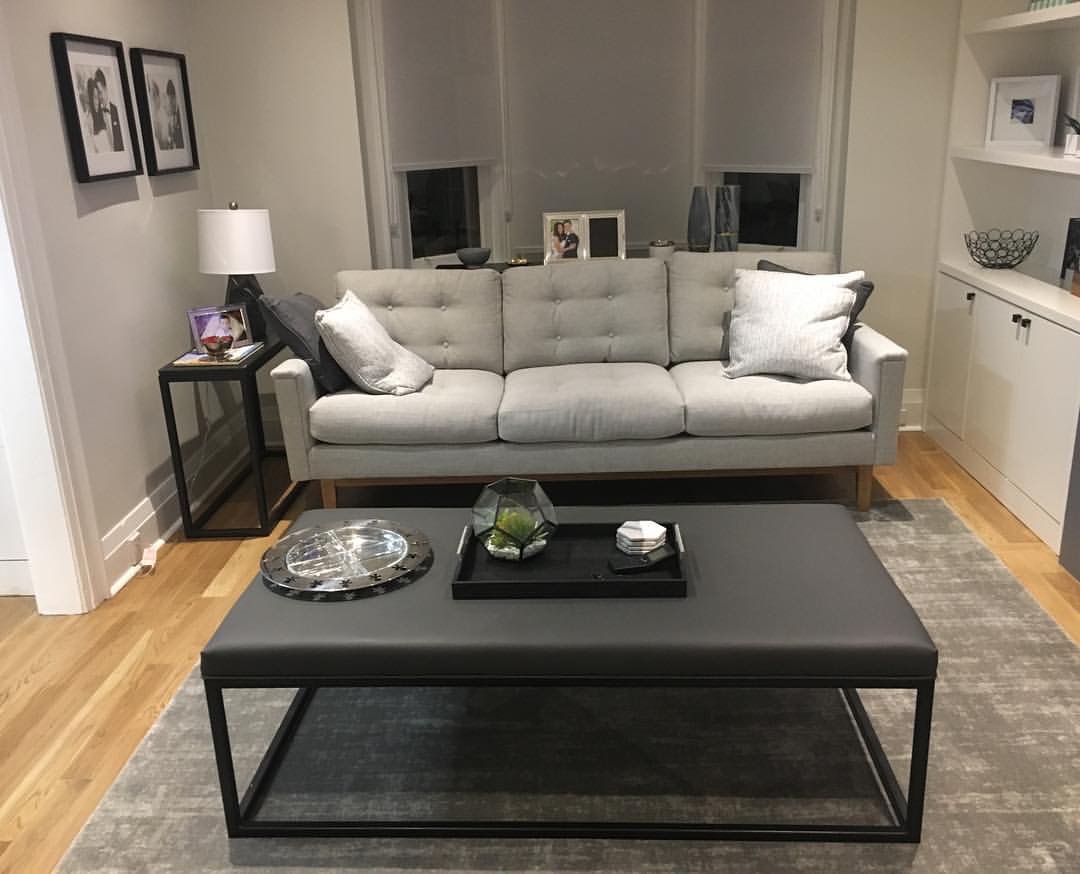 Custom Ottoman  Custom Ottoman for a client in Toronto Ontario along with the ottoman we also made the sofa table and side table in the background. They are metal bases with stained ebony wood tops.