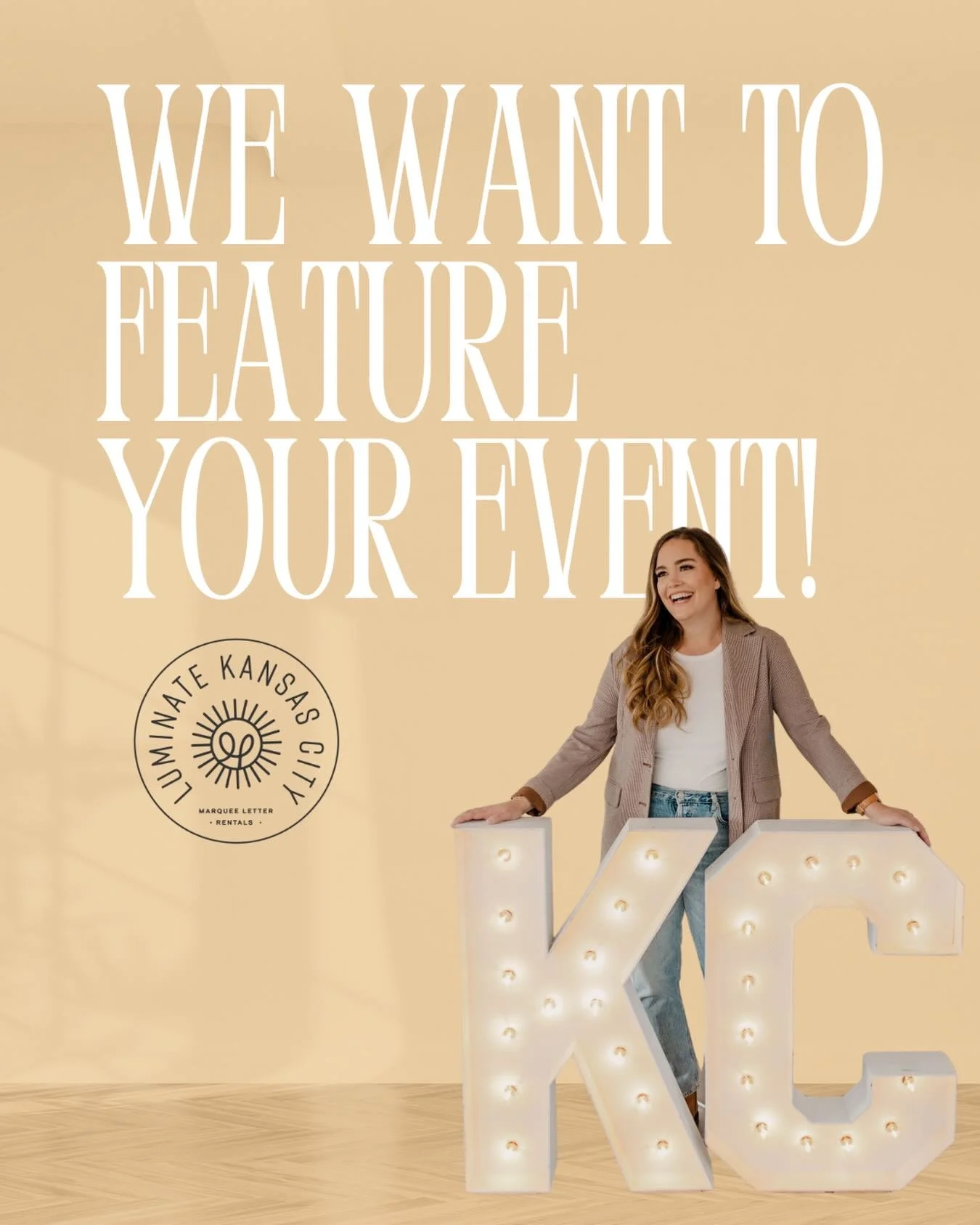 We want to feature YOUR event ✨

If you&rsquo;ve used Luminate KC marquee letters at your wedding, party, or corporate event, we&rsquo;d love to spotlight it on our social media and website.

DM us your favorite photos and show us how you&rsquo;ve ma