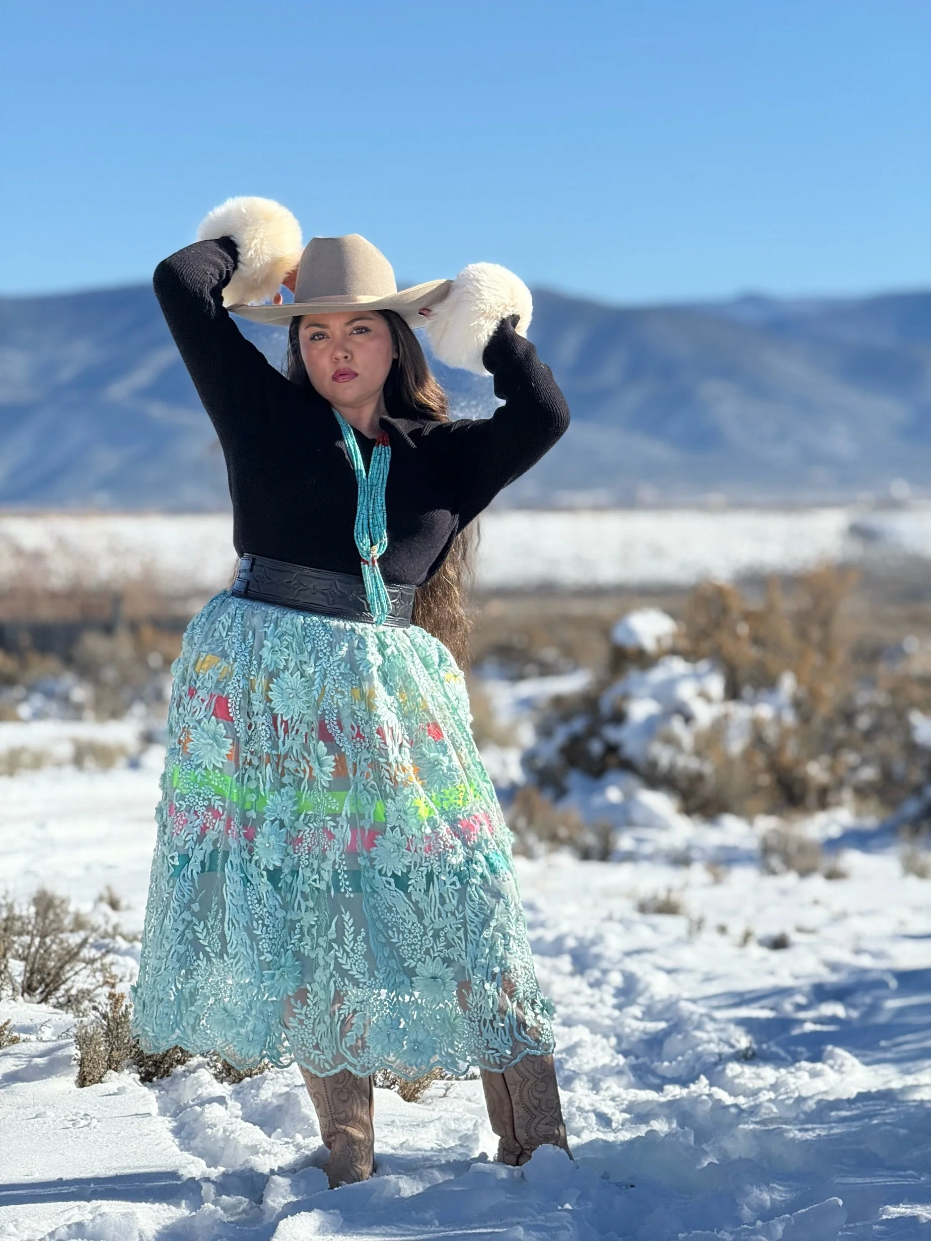 " Ella" Lace Overlay Skirt with Pockets