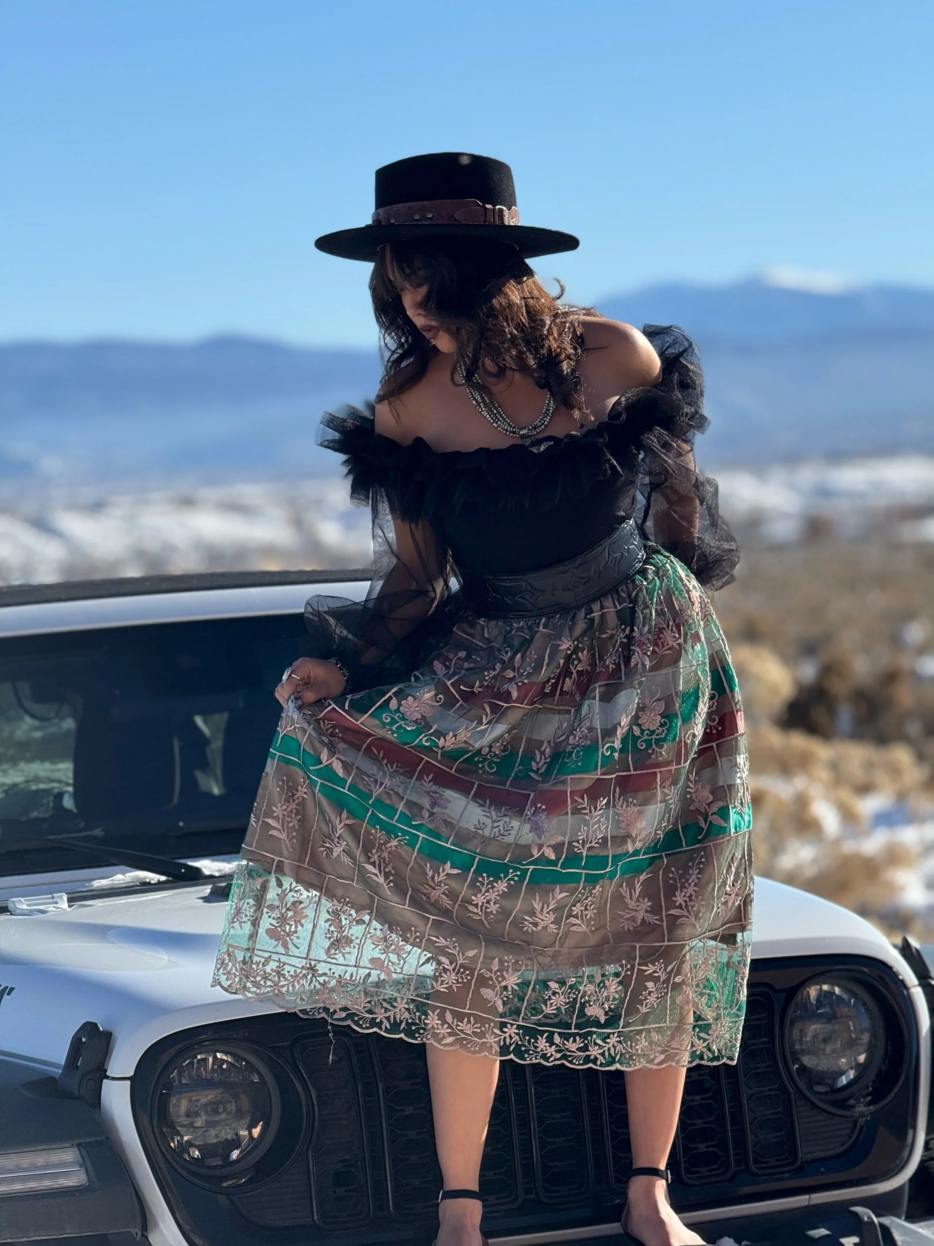 " Ella" Lace Overlay Skirt with Pockets