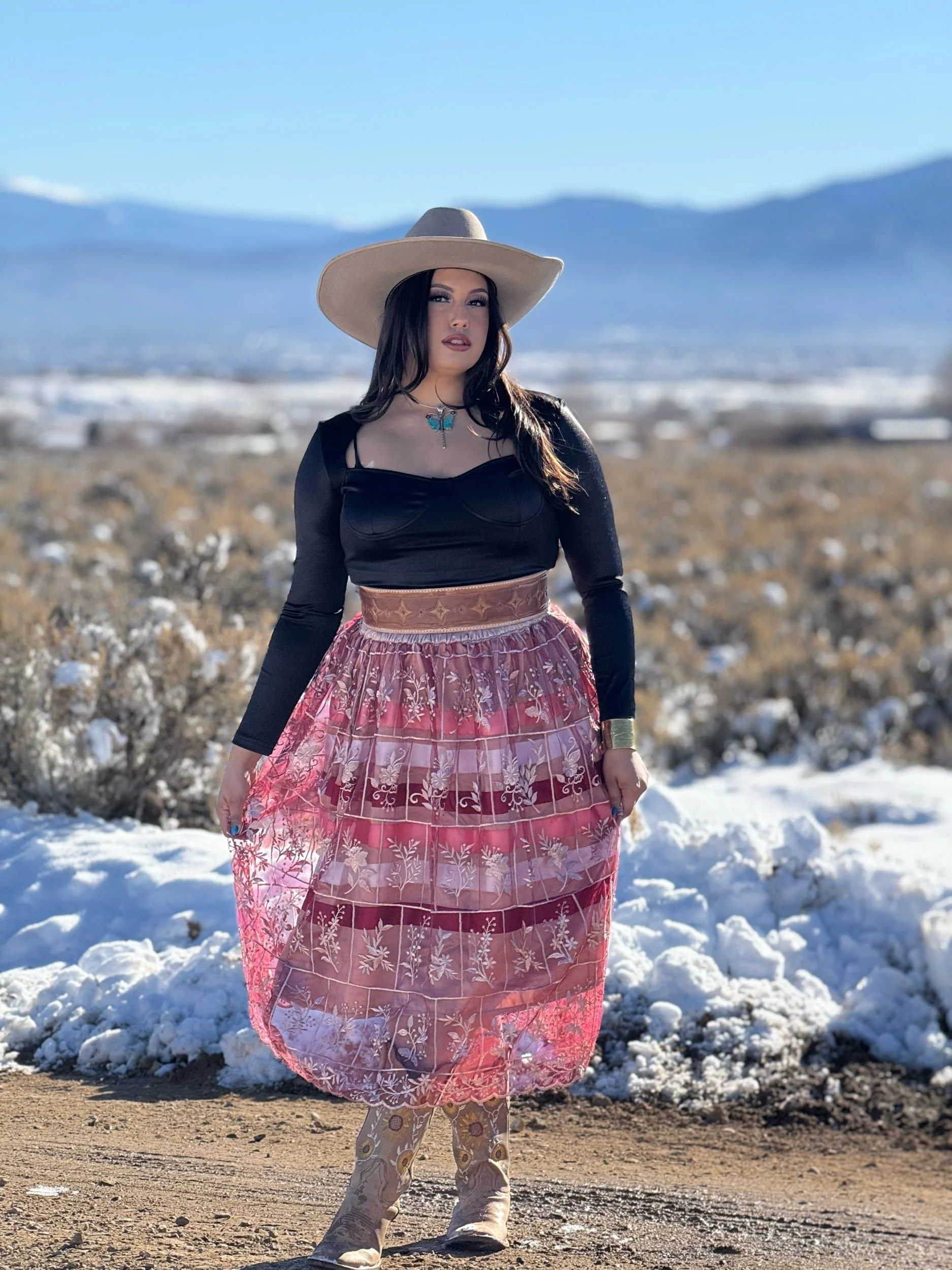 " Ella" Lace Overlay Skirt with Pockets