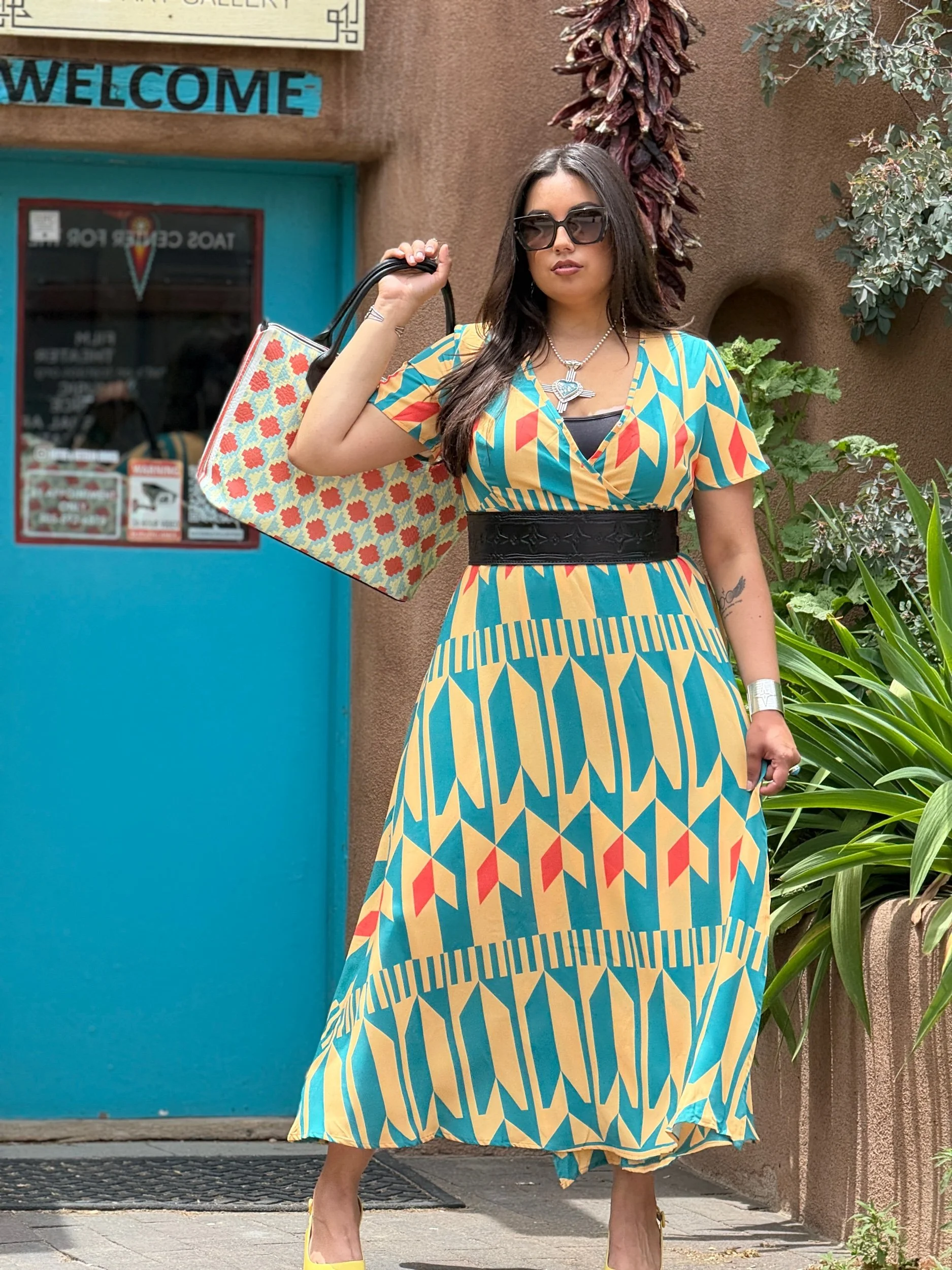 "Wind"  Short Sleeve- Tie Waist Maxi Dress