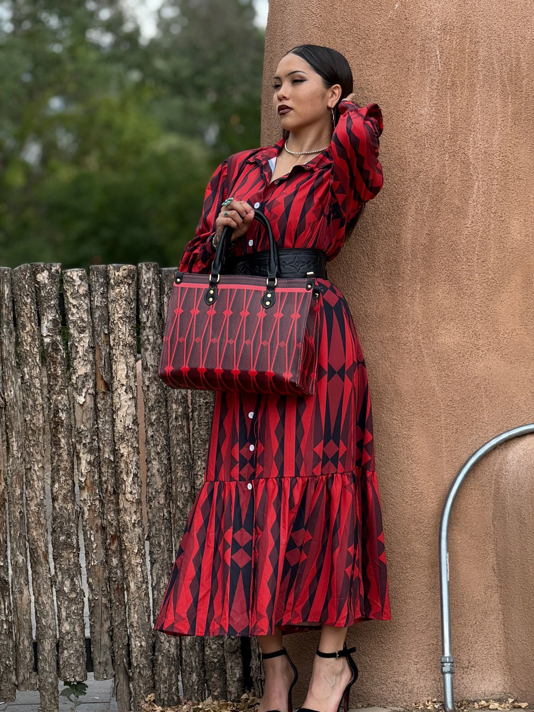 "Southwest" Long-sleeve Dress Wth Pockets