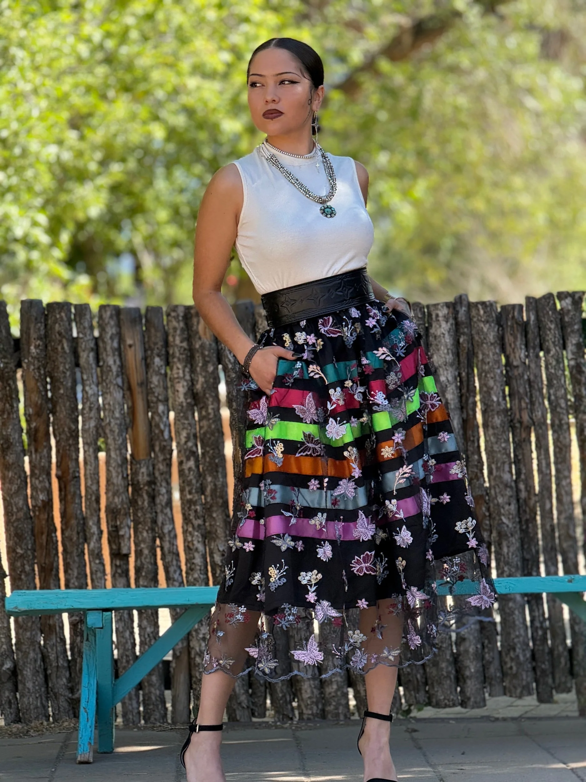 Lace Overlay Skirt With Pockets