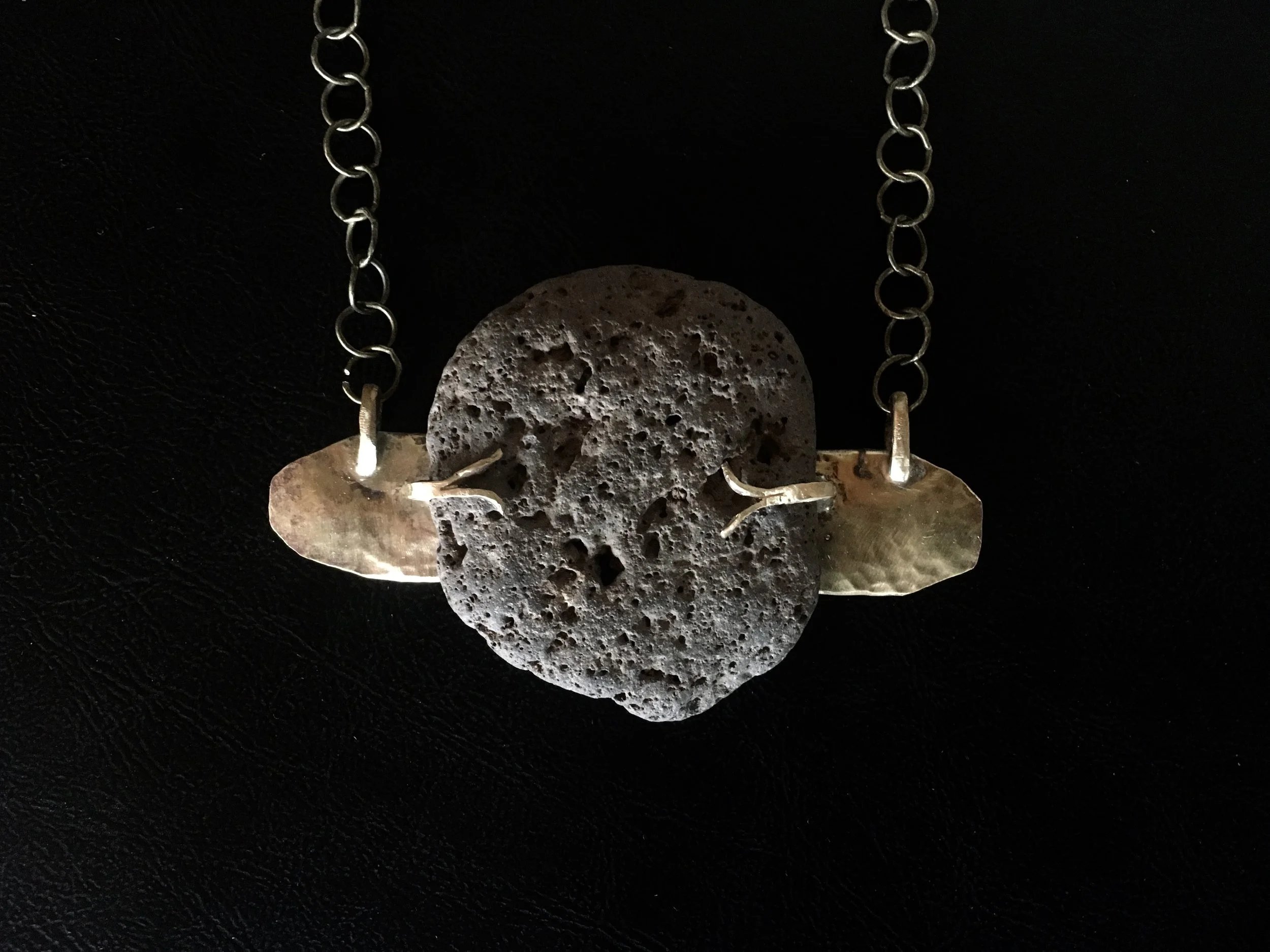 Brass Pendant with Found Lava Stone