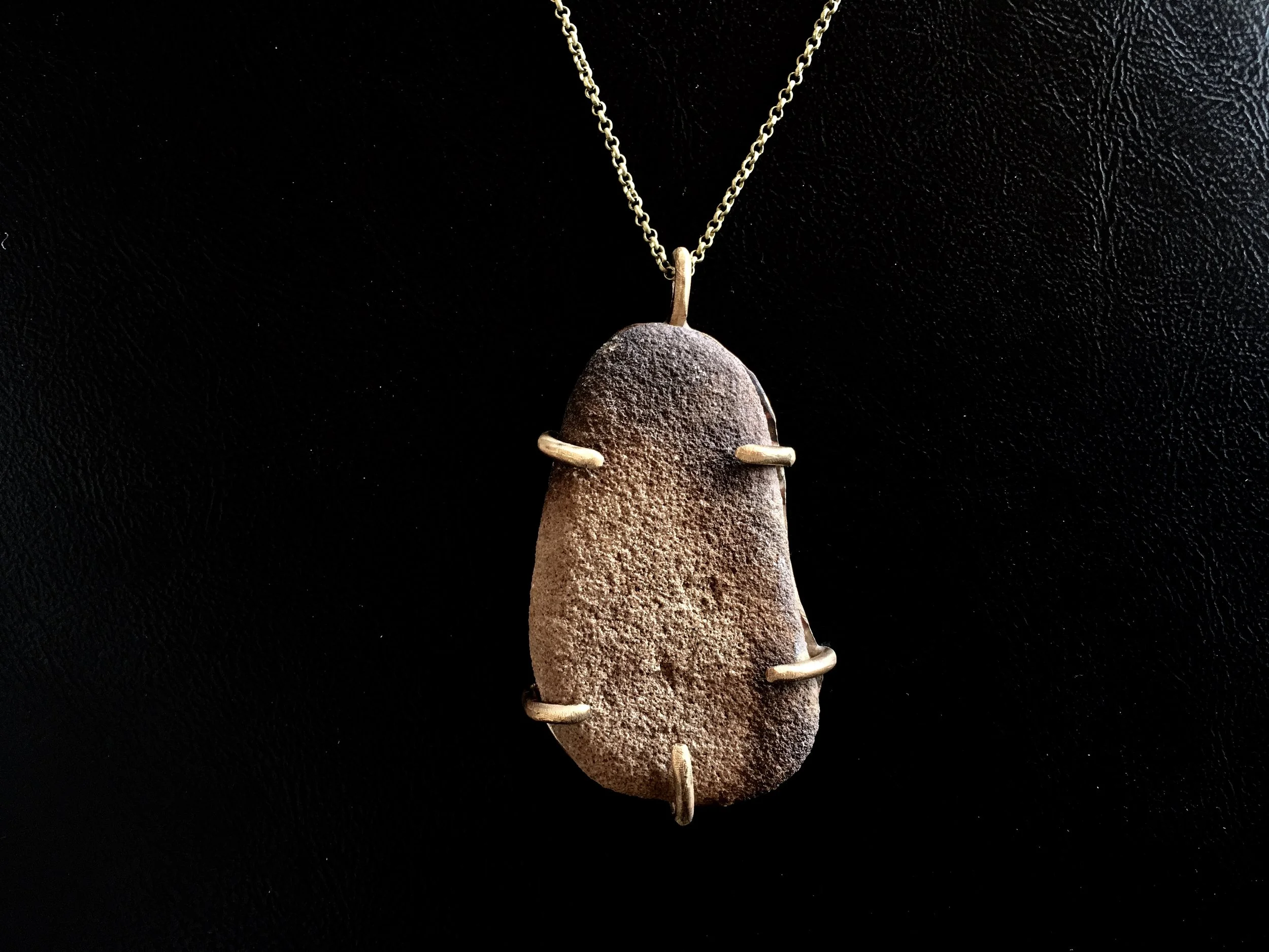 Brass 5 Claw Pendant with Found Stone