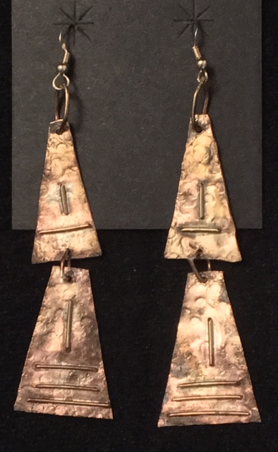 Brass Stamped Pyramid Earrings