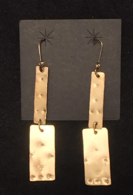 Brass Hand Stamped Rectangle Earrings