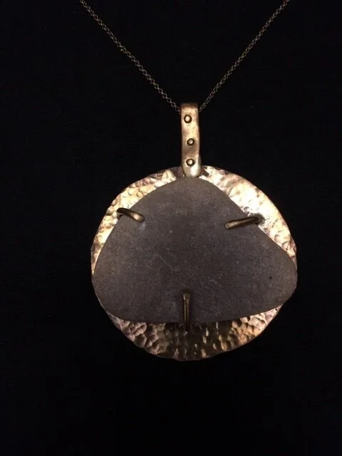 Brass and Found Stone 3 Claw Pendant 