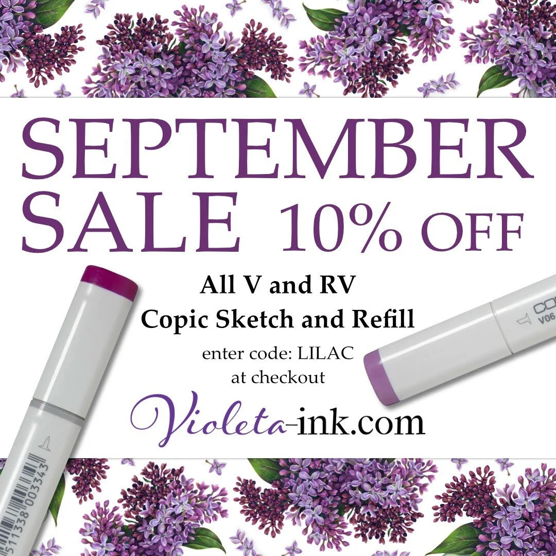 It is time to start working with deep warm copic colors ! Don't miss our September Sale At Violeta-Ink.Com use code LILAC for 10% OFF All V and RV Copic Sketch and Refills. #copic #copicart #copicsketch #copicmarkers