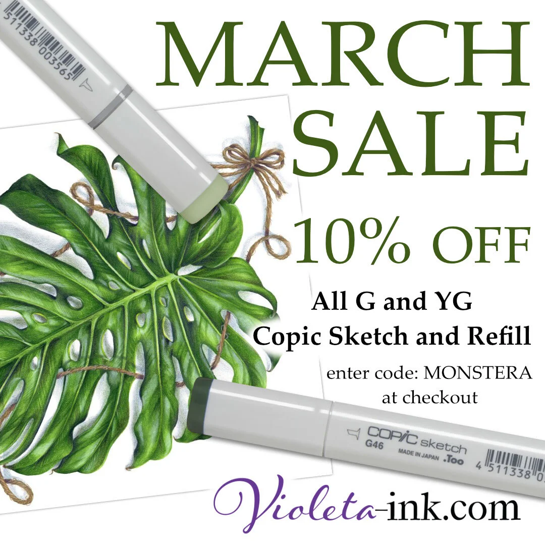 Violets are green.. or how does it go? Get all your greens with out March 10%Off Code MONSTERA at Violeta-Ink.Com
#copic #copics #copicart #copiedpost