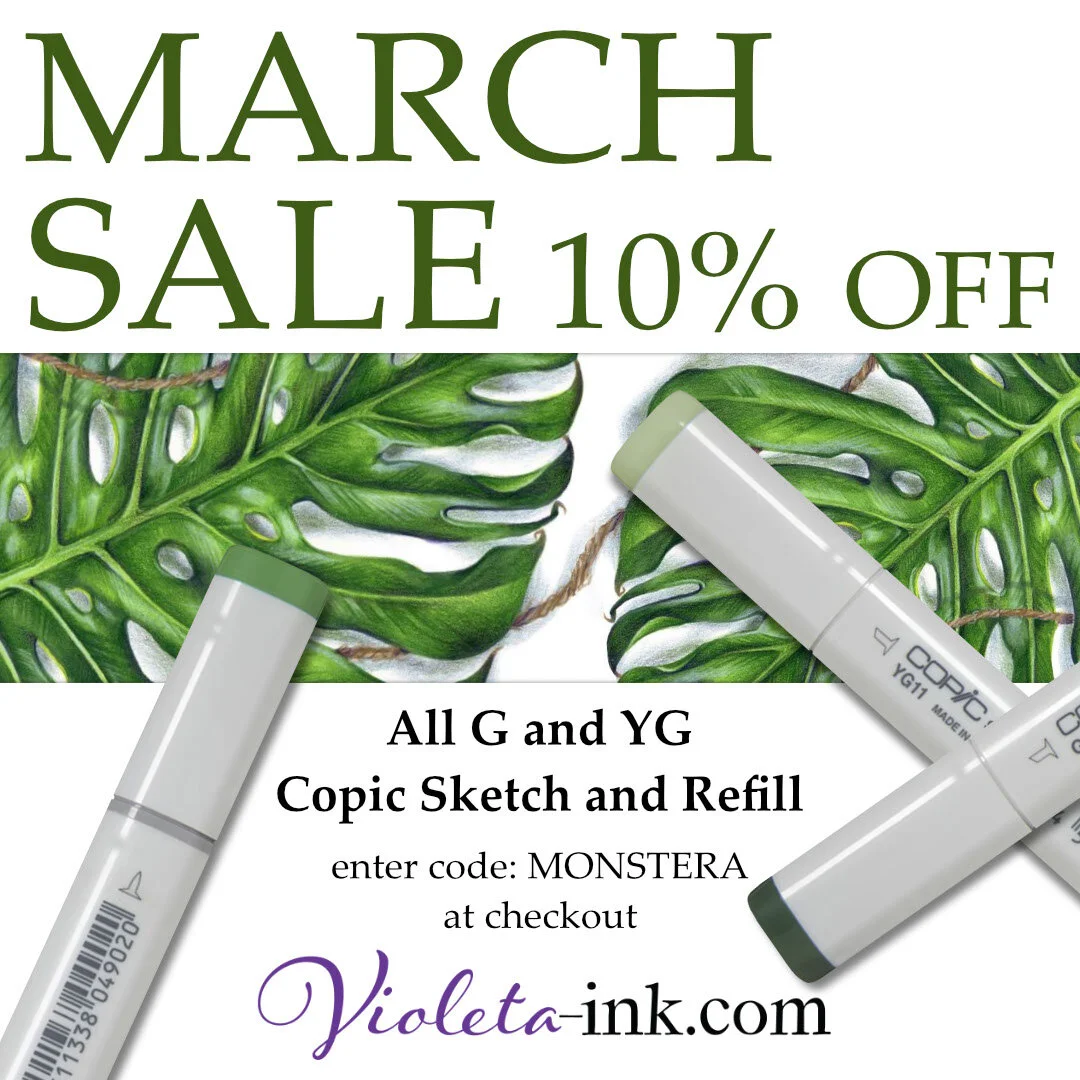 Last day !! Violets are green.. or how does it go? Get all your greens with out March 10%Off Code MONSTERA at Violeta-Ink.Com
#copic #copics #copicart #copiedpost