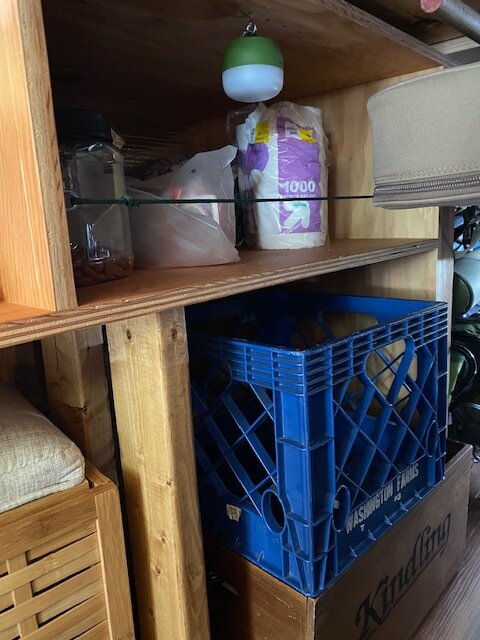  Added a recycling bin and restraints for the pantry. 