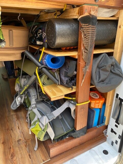  Finally figuring out the ideal way to organize our garage area. This is all the gear we need for yoga, rock climbing, backpacking, and bike touring, with room to spare! 