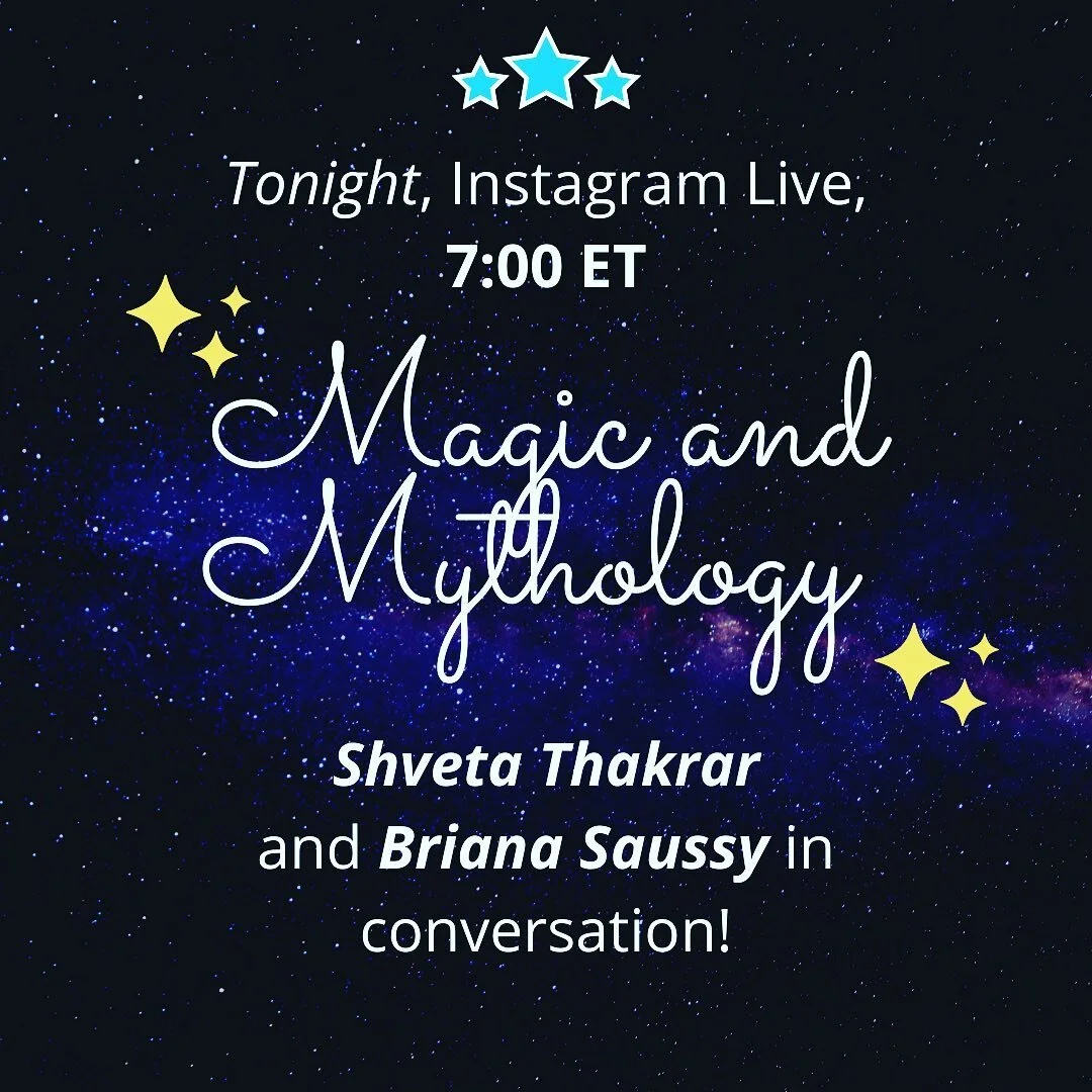 Come listen to the amazing @saussybri&mdash;author of MAKING MAGIC&mdash;and me talk about writing with and about magic and mythology tonight on Instagram Live at 7:00 Eastern! We&rsquo;ll be giving away one copy of STAR DAUGHTER to a lucky audience member. ✨✨✨✨✨

#MakingMagic #BrianaSaussy #StarDaughter #ShvetaThakrar #Mythology #Magic