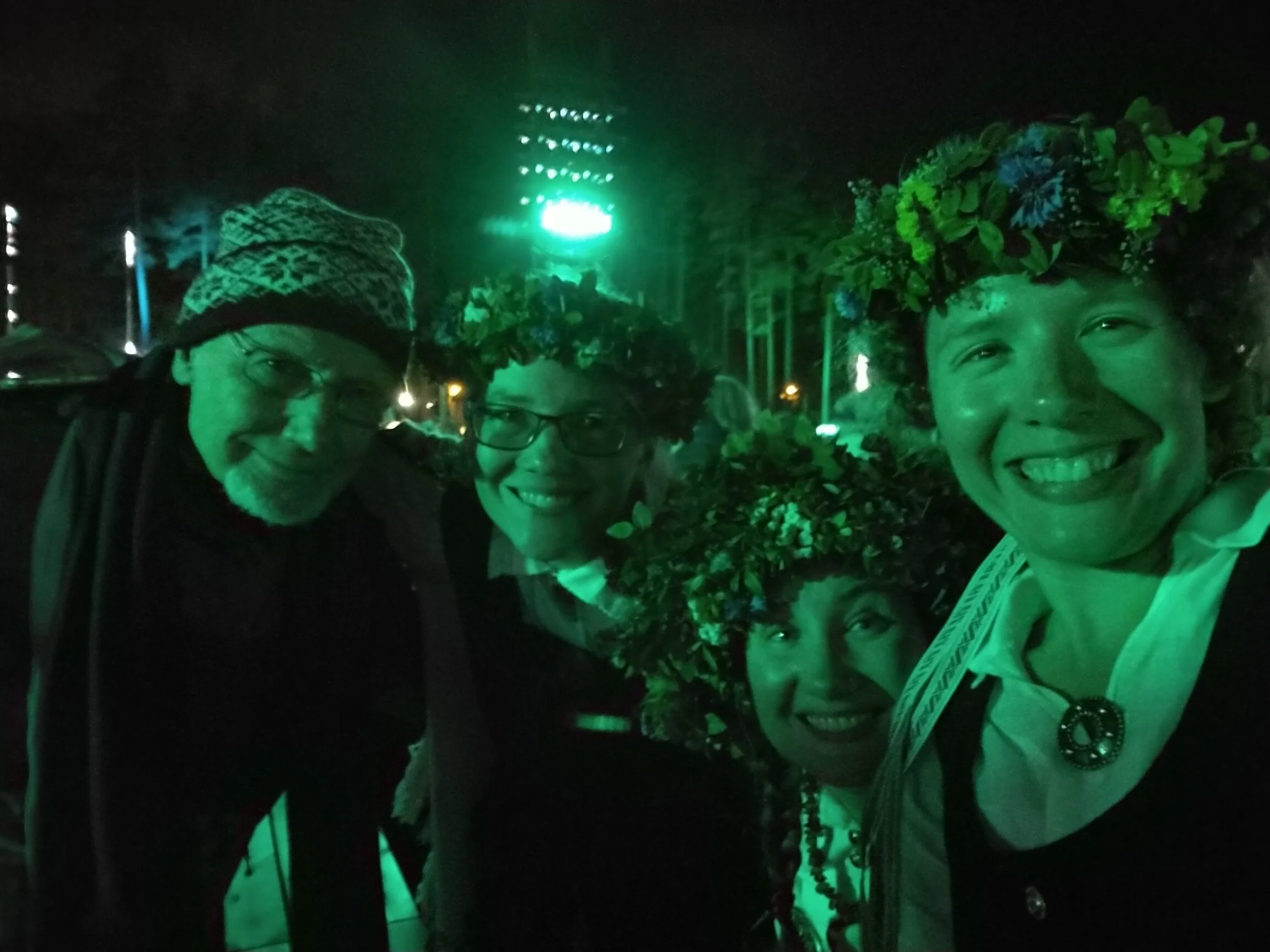 “My two older sisters, my father, and me (far right), after the final combined choir concert – if we look a little tired and crazy, it’s because it was close to1:00am!”