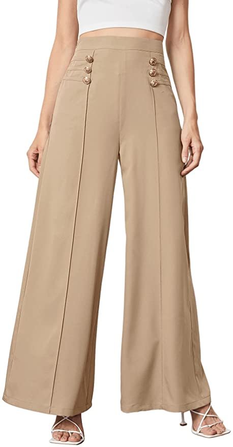 SweatyRocks Classy High Waist Double Breasted Wide leg Pant