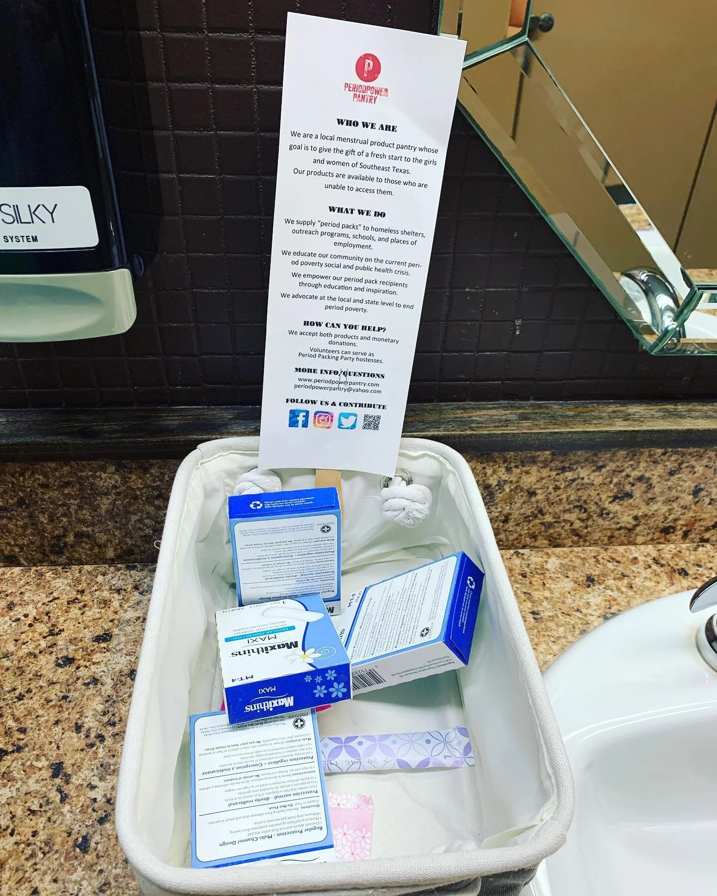 Workplace Menstrual Bin put to good use!  We have four workplace bins in the Beaumont&rsquo;s area and are looking to place more across Southeast Texas! 

Thank you Betty Greenberg Center for the Performing Arts for allowing to assist your patrons, s