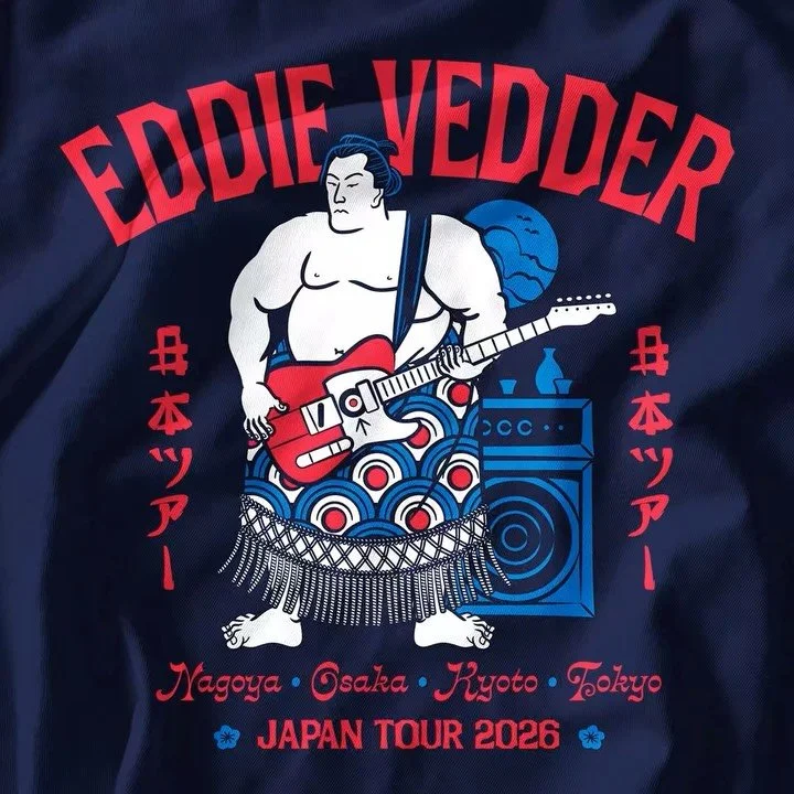 Eddie Vedder recently played his Japan tour.
Was super lucky enough to work on some merch designs with the awesome @MrTsurt &amp; @IanWilliamsArt 
Really can&rsquo;t thank them enough for the support&hellip;I worked on my first EV design with them ba