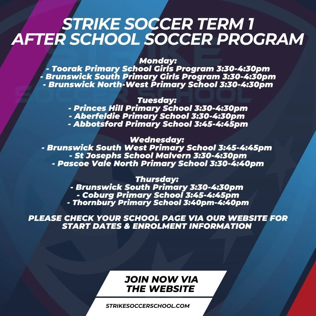Term 1, 2026 countdown is on! 

Our After School Soccer Program will be returning with a bang ❗️ 

Info &amp; enrolment now open via our website 

strikesoccerschool.com

#soccer #football #strikesoccer #fun #melbourne