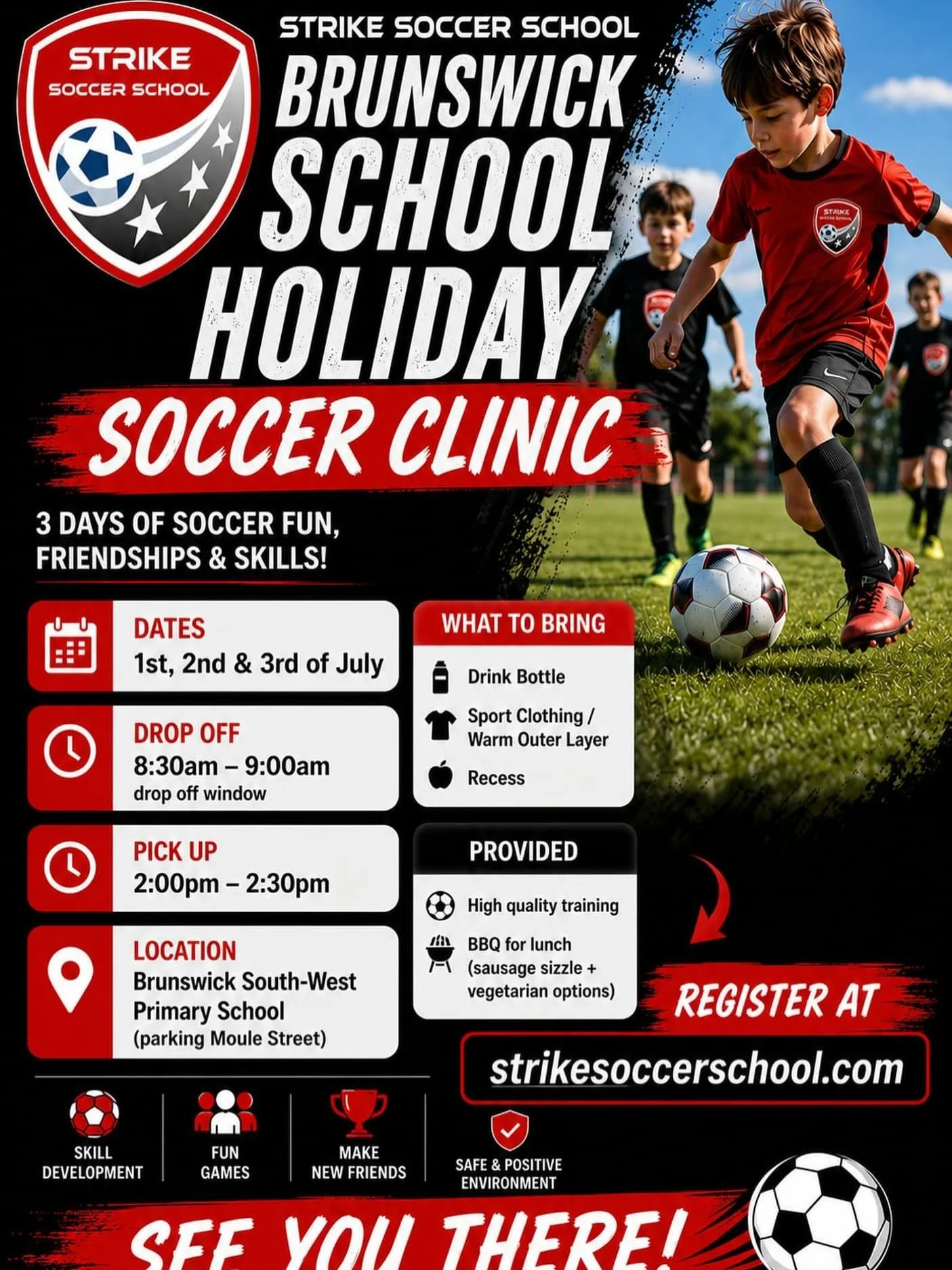 Our biggest clinic of the year is locked in! 🔒⚽️

Join us for a massive three day clinic these winter holidays. This clinic will run longer and a bbq is provided each day! 

This is one you don&rsquo;t want to miss. Our top coaching team is ready to