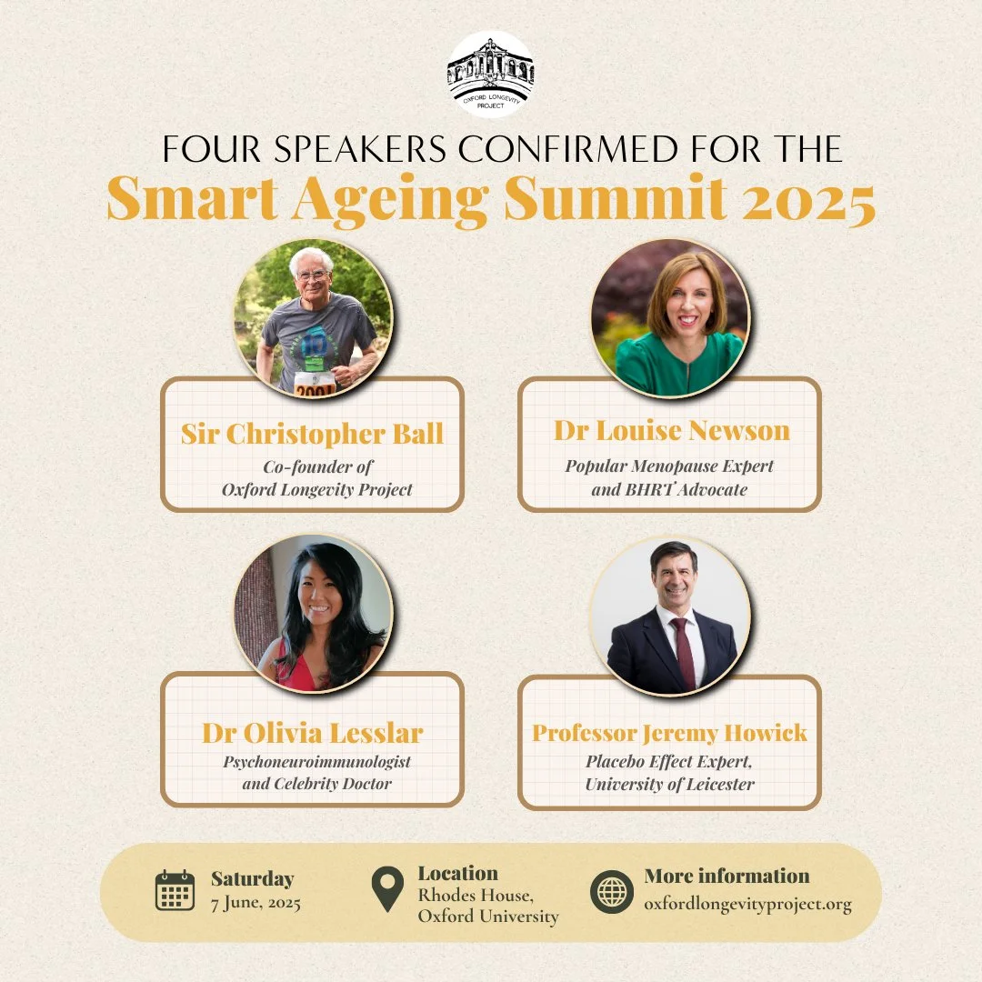 Thrilled to announce our confirmed speakers for the #SmartAgeingSummit2025 focused on Mental Health and Longevity: OLP co-founder Sir Christopher Ball, Dr. Louise Newson @menopause_doctor, @drolivialesslar , and Professor @jeremyhowick! ⁠
⁠
Sign up n