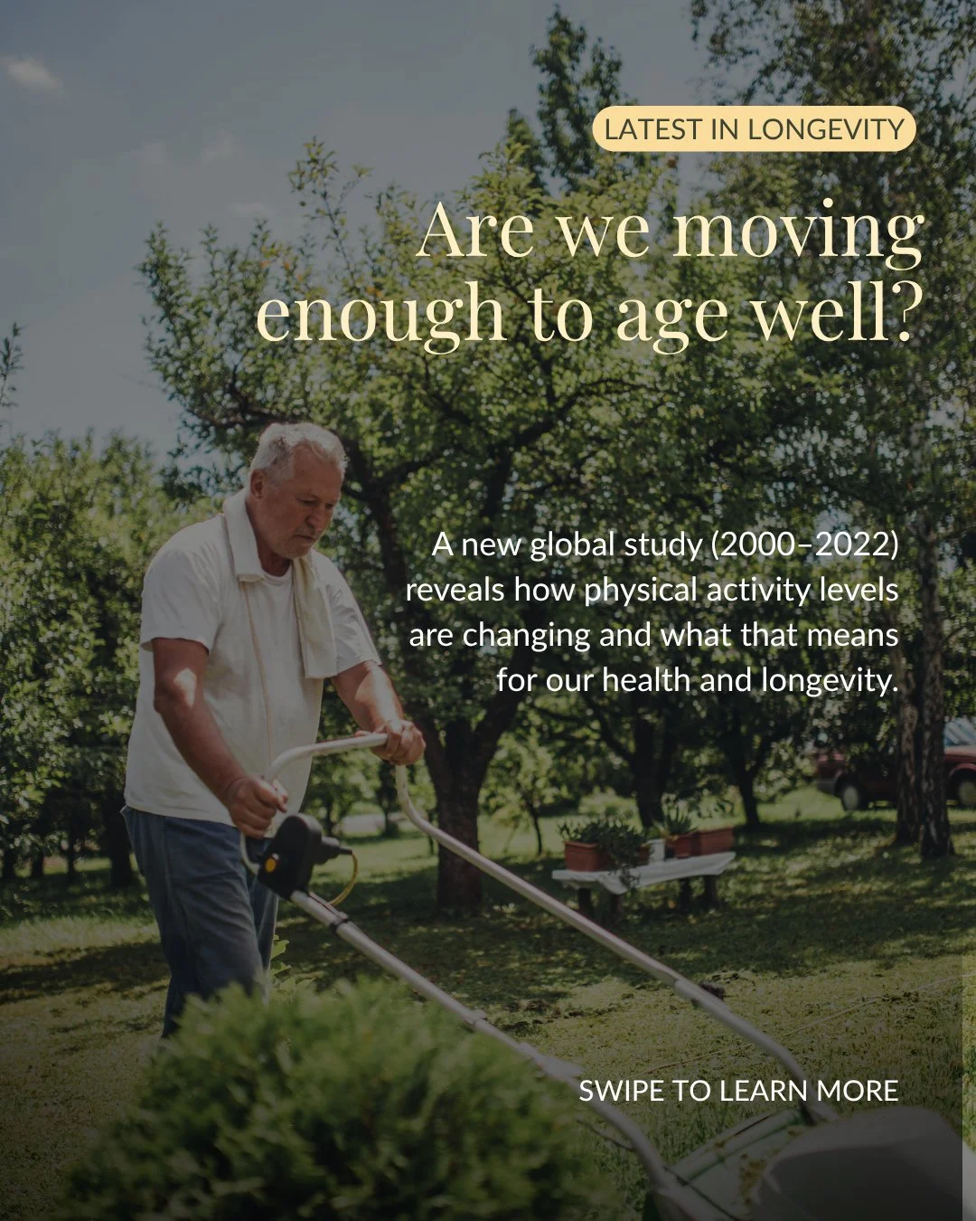 Are we moving enough to age well?⁠
⁠
A new global study across 197 countries found that over 30% of adults aren&rsquo;t getting enough physical activity and inactivity is rising, especially among women and people aged 60+.⁠
⁠
Why does this matter? Be
