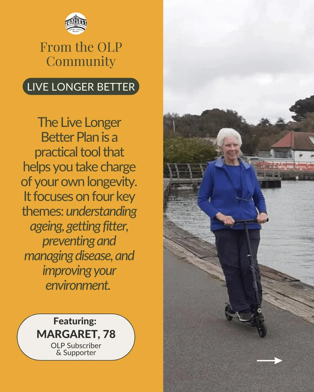 Subscriber Spotlight: Meet Margaret, our kick-scootering superstar, rolling her way through the ageing journey!⁠
⁠
At 78, Margaret brings energy and intention to every part of her day, and her 3 km of daily kick-scootering has become her signature mo