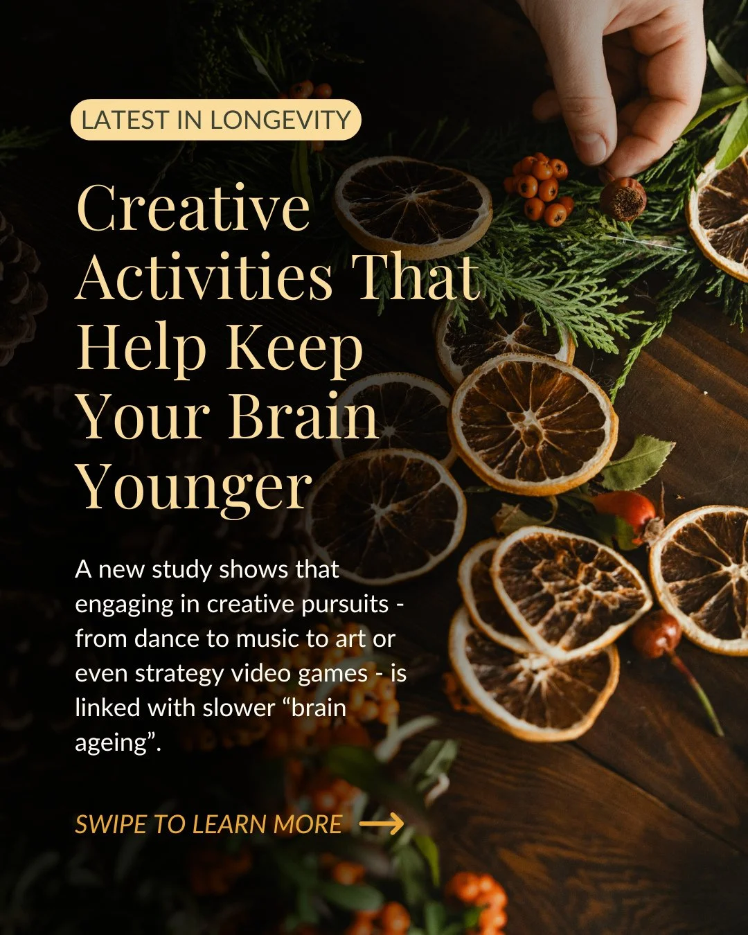 Today for the latest in longevity: New research in Nature Communications suggests that creative activities may help keep your brain younger.⁠
⁠
Scientists used &ldquo;brain clocks&rdquo; built from brain activity data to estimate how old the brain ap
