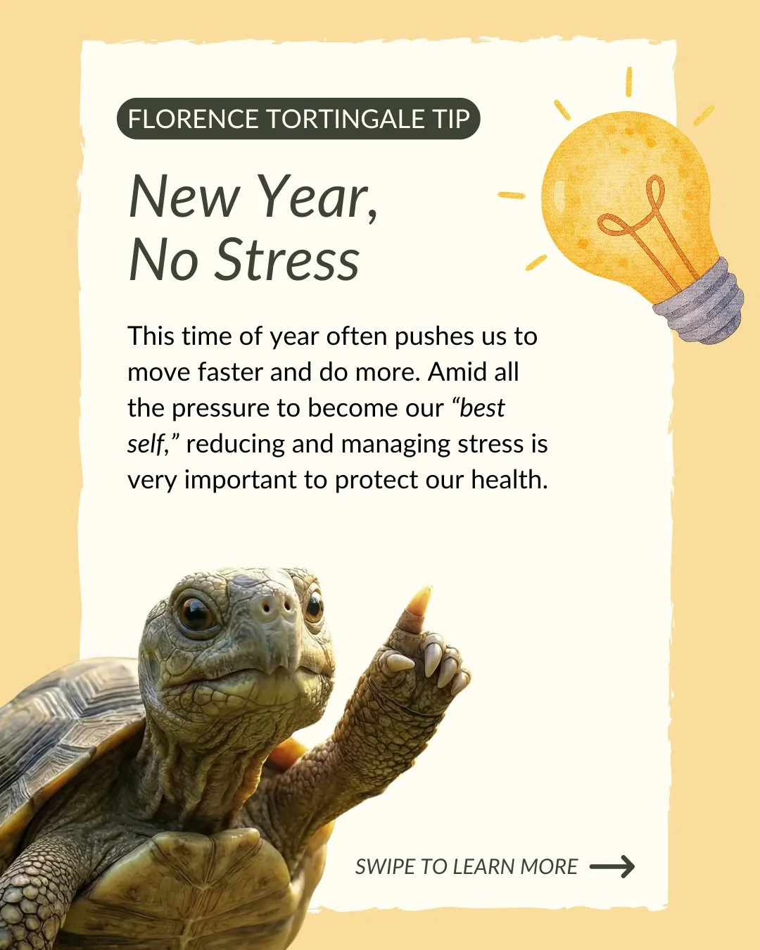 Florence Tortingale here 🐢⁠
⁠
The start of the year has a habit of speeding everything up. New goals, new routines, new pressure.⁠
⁠
This tip is a gentle reminder to slow things down. Managing stress supports sleep, brain health and the systems that