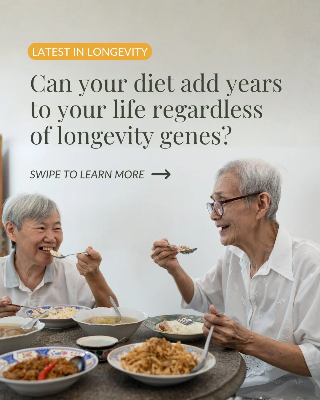 What if your daily food choices could add years to your life? ⏳⁠
⁠
A study of 100,000+ adults found that closely following healthy eating patterns was linked to 1.5 to 3 extra years of life expectancy. regardless of genetic risk.⁠
⁠
Across Mediterran