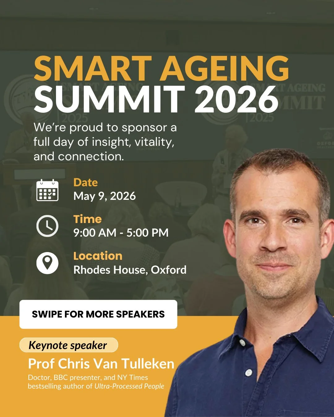 A sneak peek at the brilliant speakers joining us for the Smart Ageing Summit &mdash; all focused on diet &amp; longevity 🥗✨⁠
⁠
📍 Rhodes House, Oxford⁠
📅 9 May⁠
⁠
A full day exploring how what we eat can shape how long &mdash; and how well &mdash;