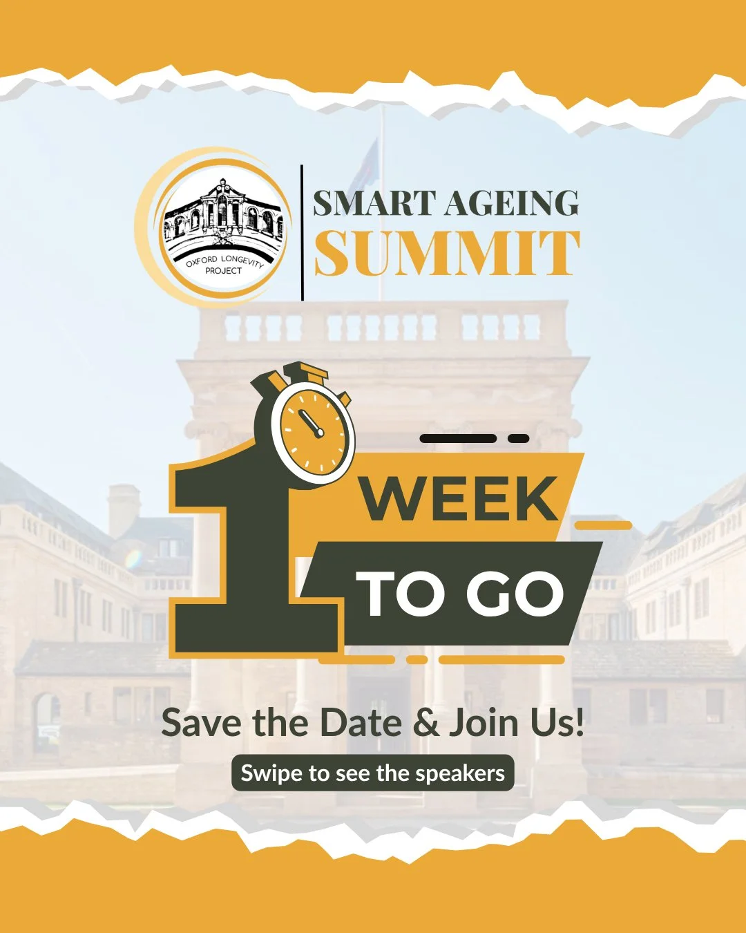 One week to go.⁠
⁠
On 9 May at Rhodes House, we bring together an extraordinary group of thinkers, clinicians, scientists and pioneers shaping the future of how we age.⁠
⁠
From Michelin-starred insights on nutrition and health, to breakthroughs in lo