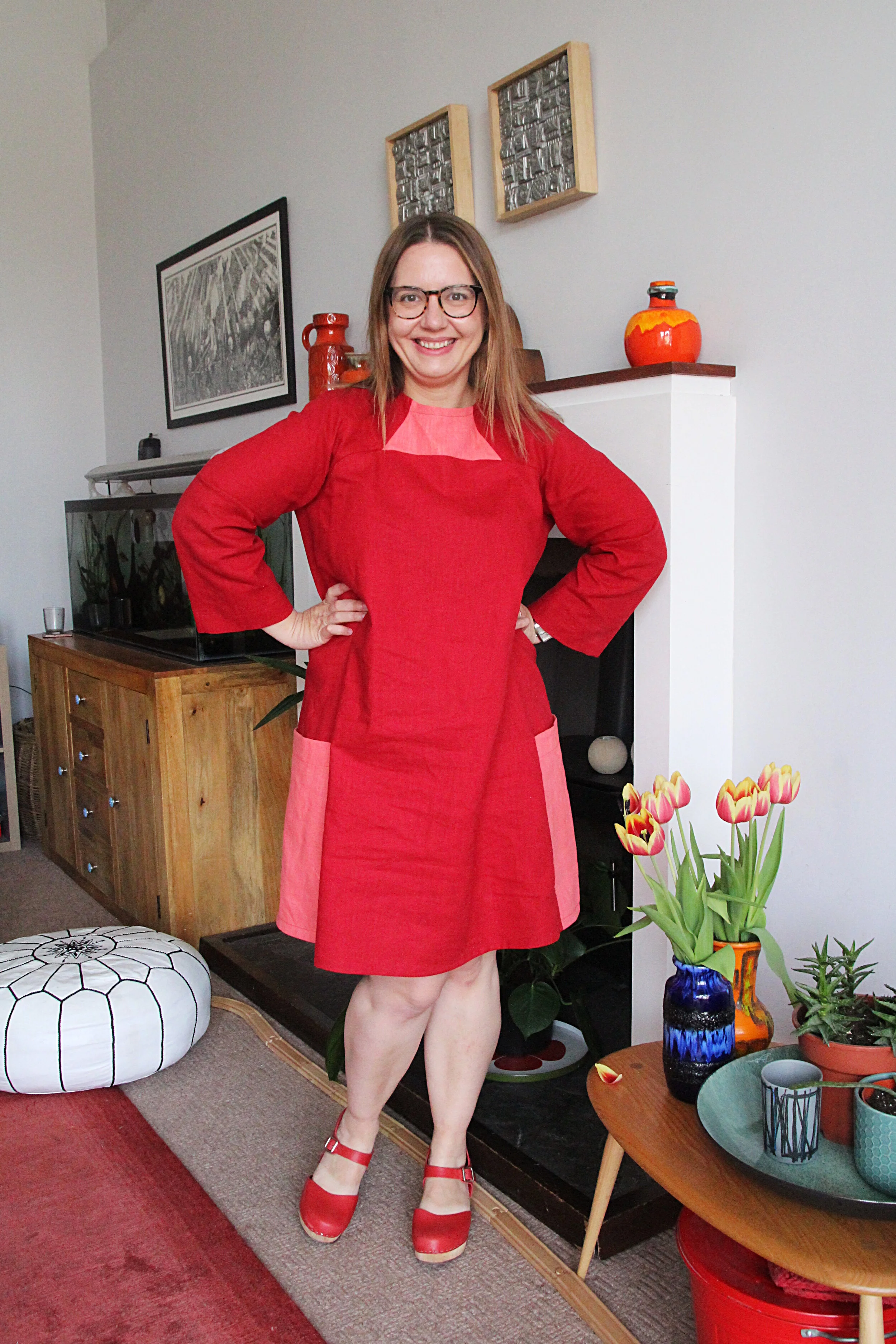 In the Folds Rushcutter dress in colour blocked linen