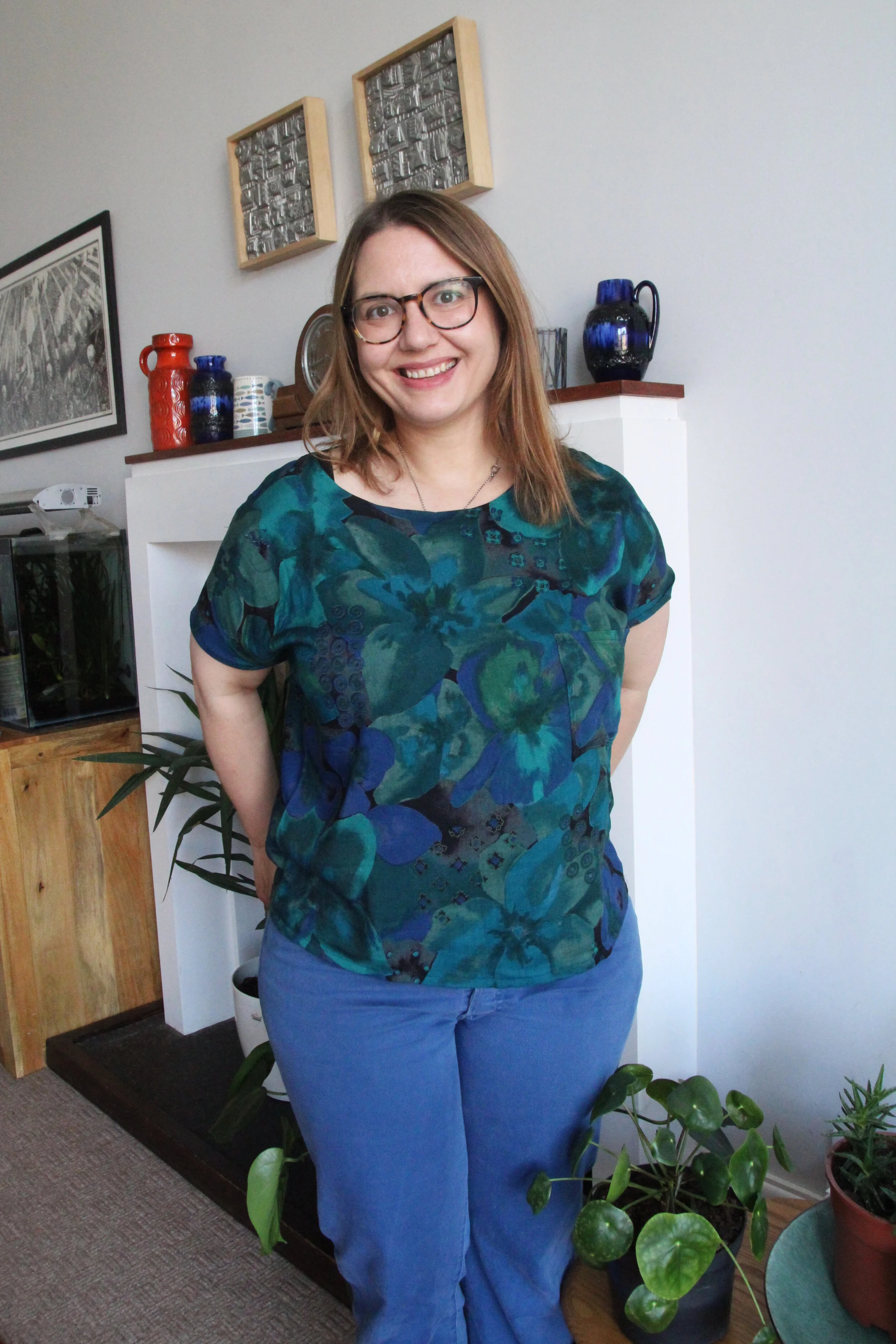 Blue wiksten shift top in rescued fabric