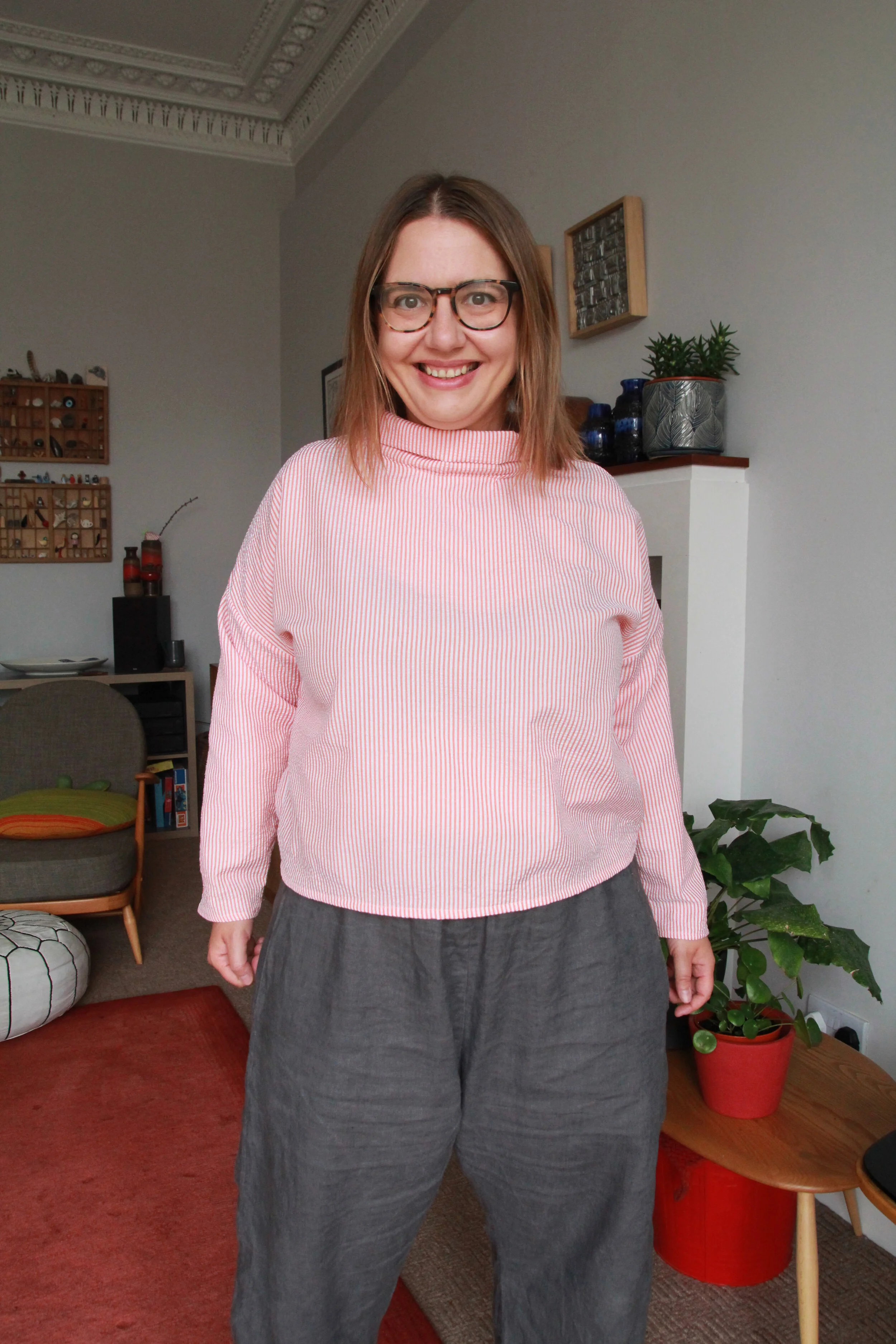 LB Pullover in orange seersucker